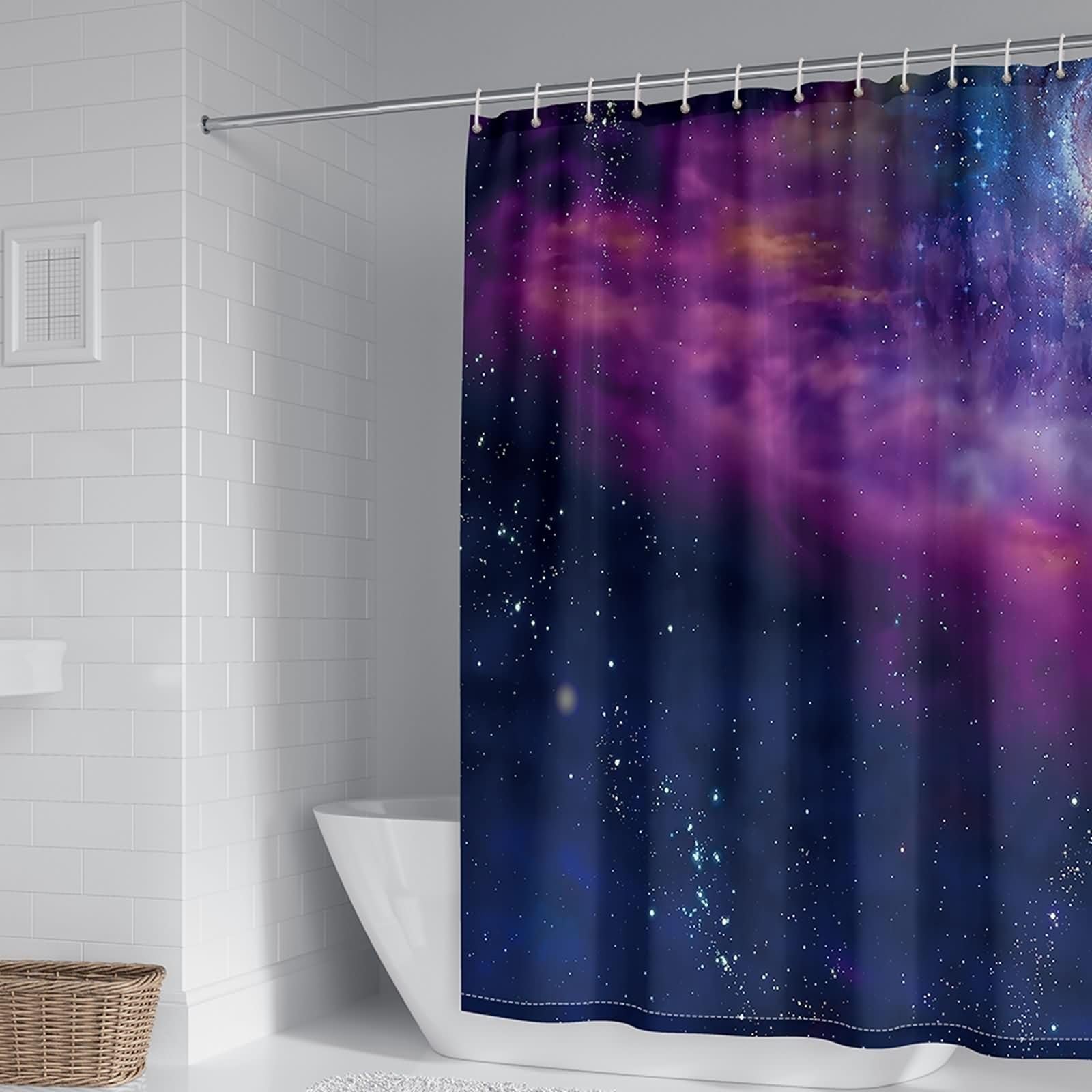 Rideau de douche 180x200 imperméable en polyester à oeillets motif univers galaxie