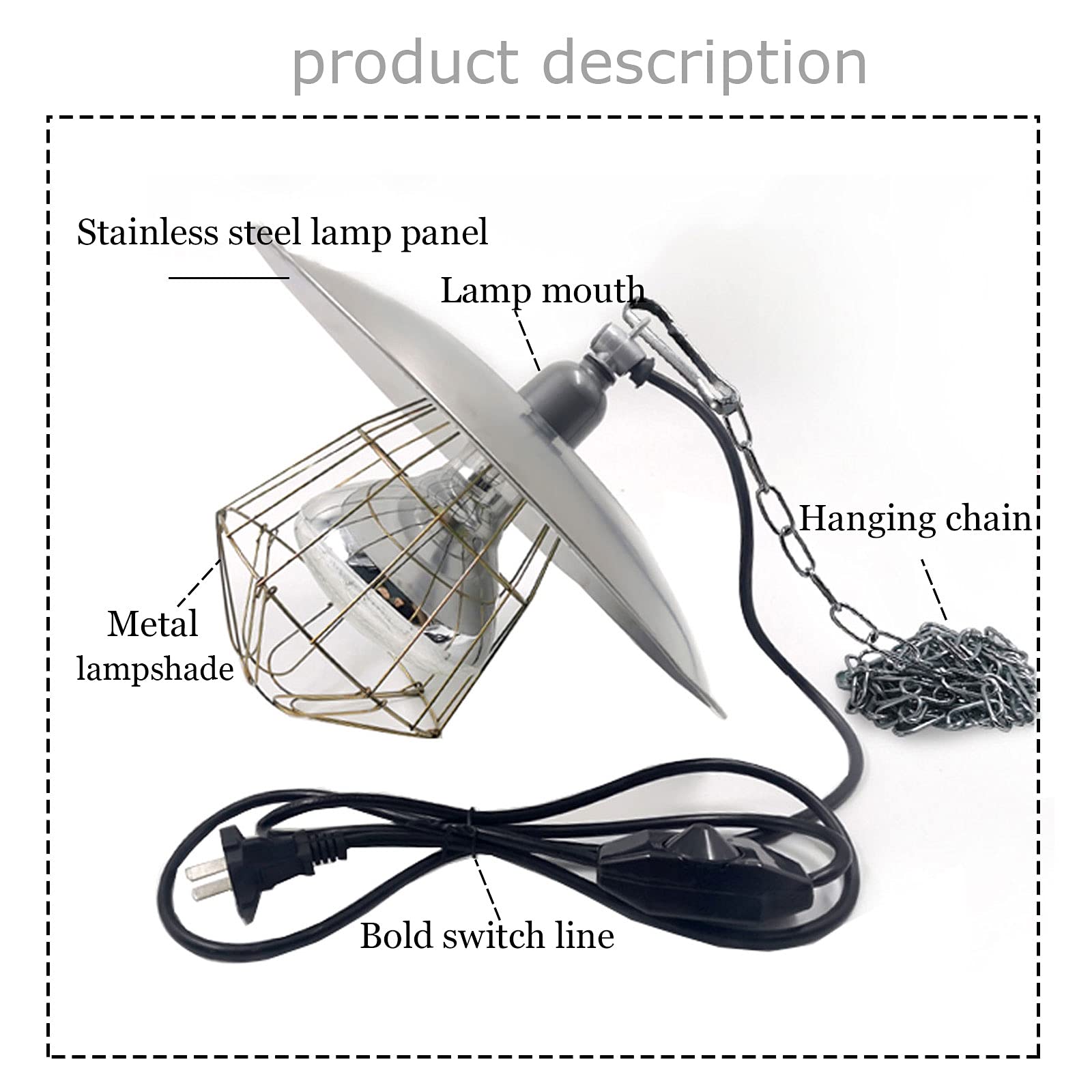 Lampe Chauffante Infrarouge 220V Pour Poussins - Abat-jour Acier - Pour Élevage Poulailler Chenil