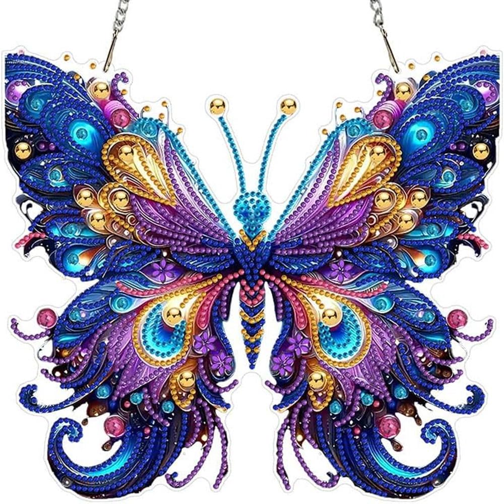 Butterfly Hanging Diamond Art Kits for Adults Pendant Butterfly, Special Shaped Crystal DIY Diamond Painting Kit, Acrylic Board Flower Pendants Double