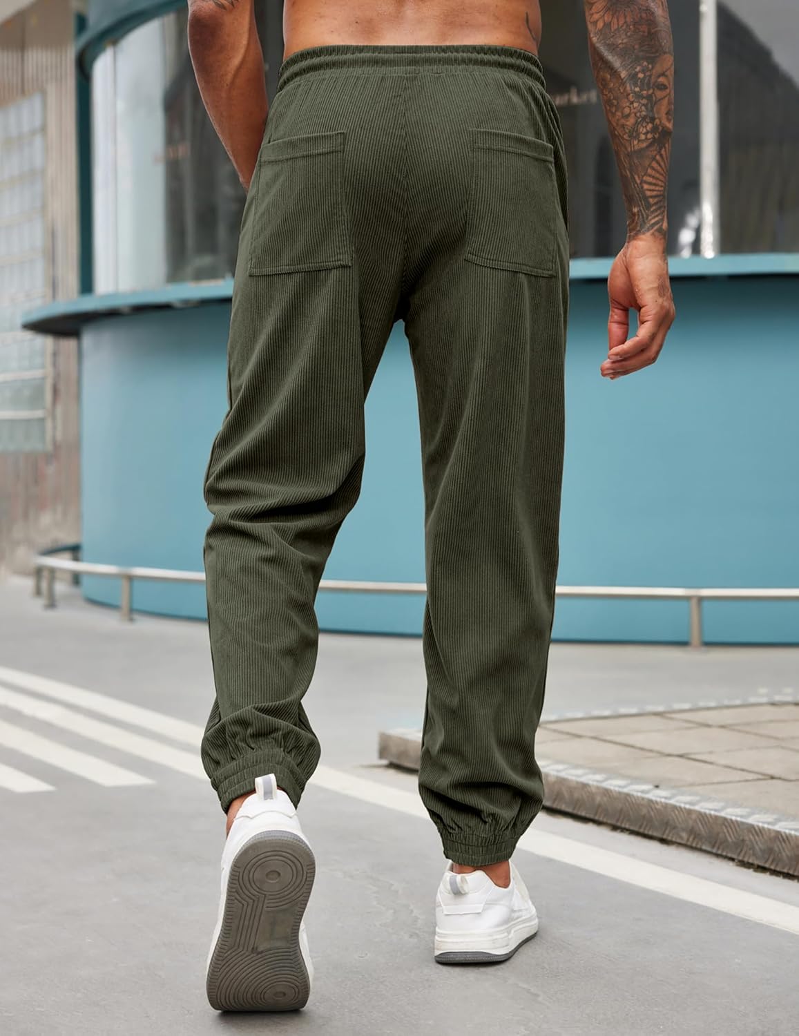 COOFANDY Men's Corduroy Pants Casual Drawstring Trousers Elastic Waist Fashion Tapered Streetwear Joggers with Pockets - Image 3