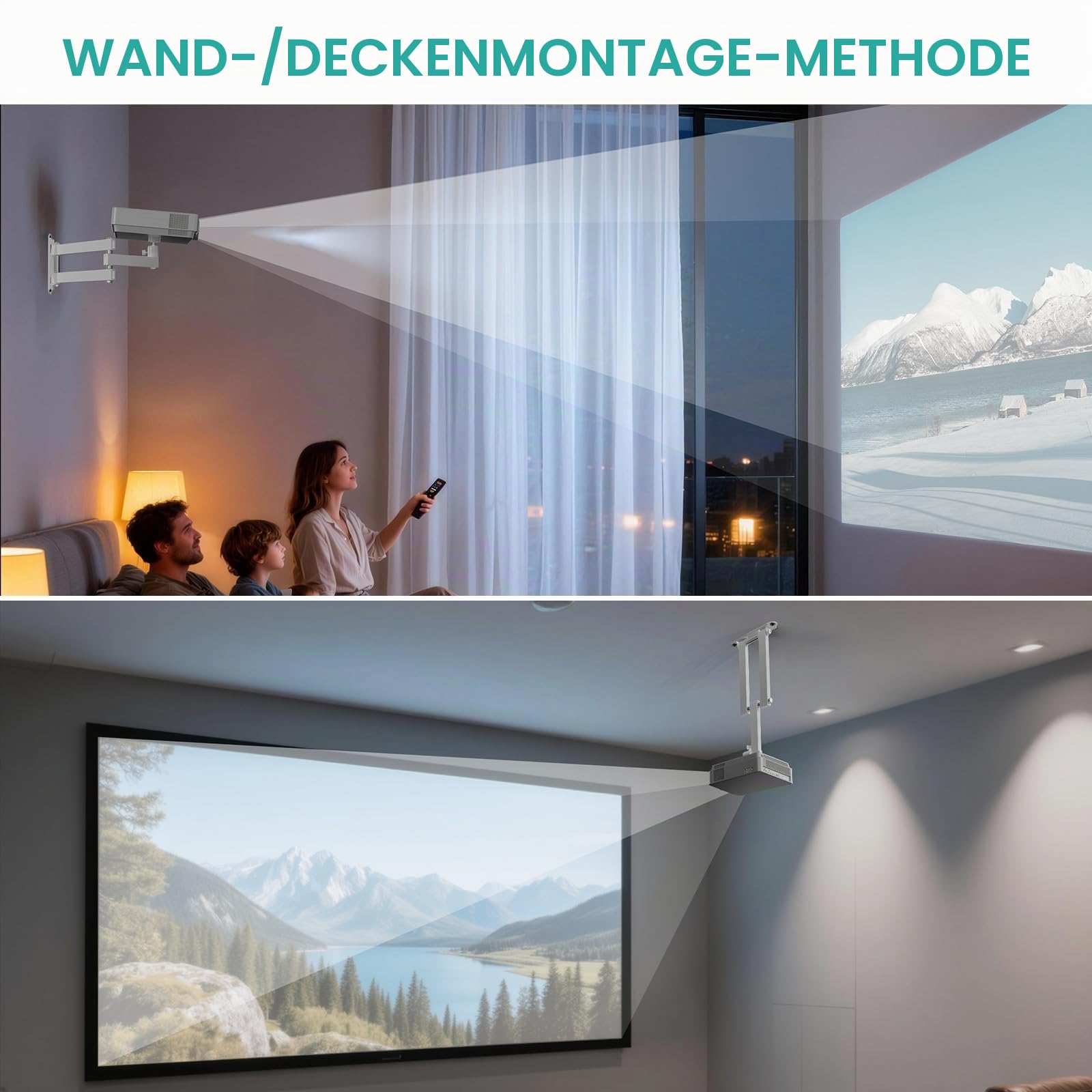 WALI Faltbare Projektor-Wandhalterung, universal, verstellbar, Aluminiumlegierung, Projektorständer, 6,35 mm M4 M6 Schraubengröße, (1330LM-PMW), Weiß