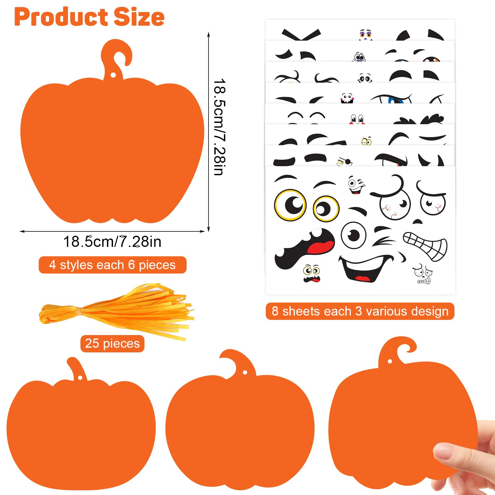 DERAYEE 57PCS Halloween Pumpkin Stickers, Foam Pumpkin Sticker Pumpkin Expressions Stickers for Kids Halloween Party Favors - Image 2