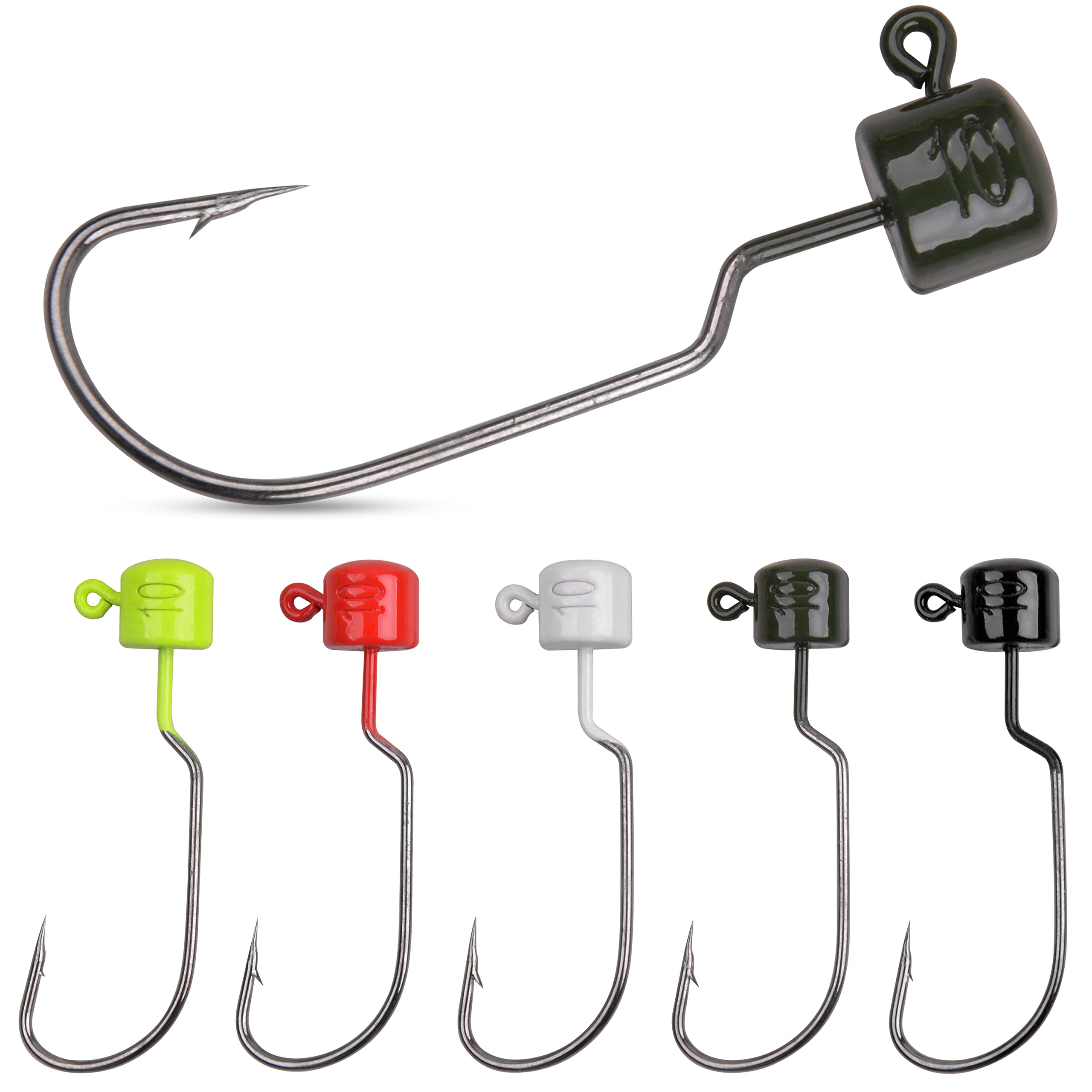Reaction Tackle Tungsten Ned Rig Jig Heads - Weedless Mushroom Head For Bass Fishing (5-Pack, 1/15oz Black)