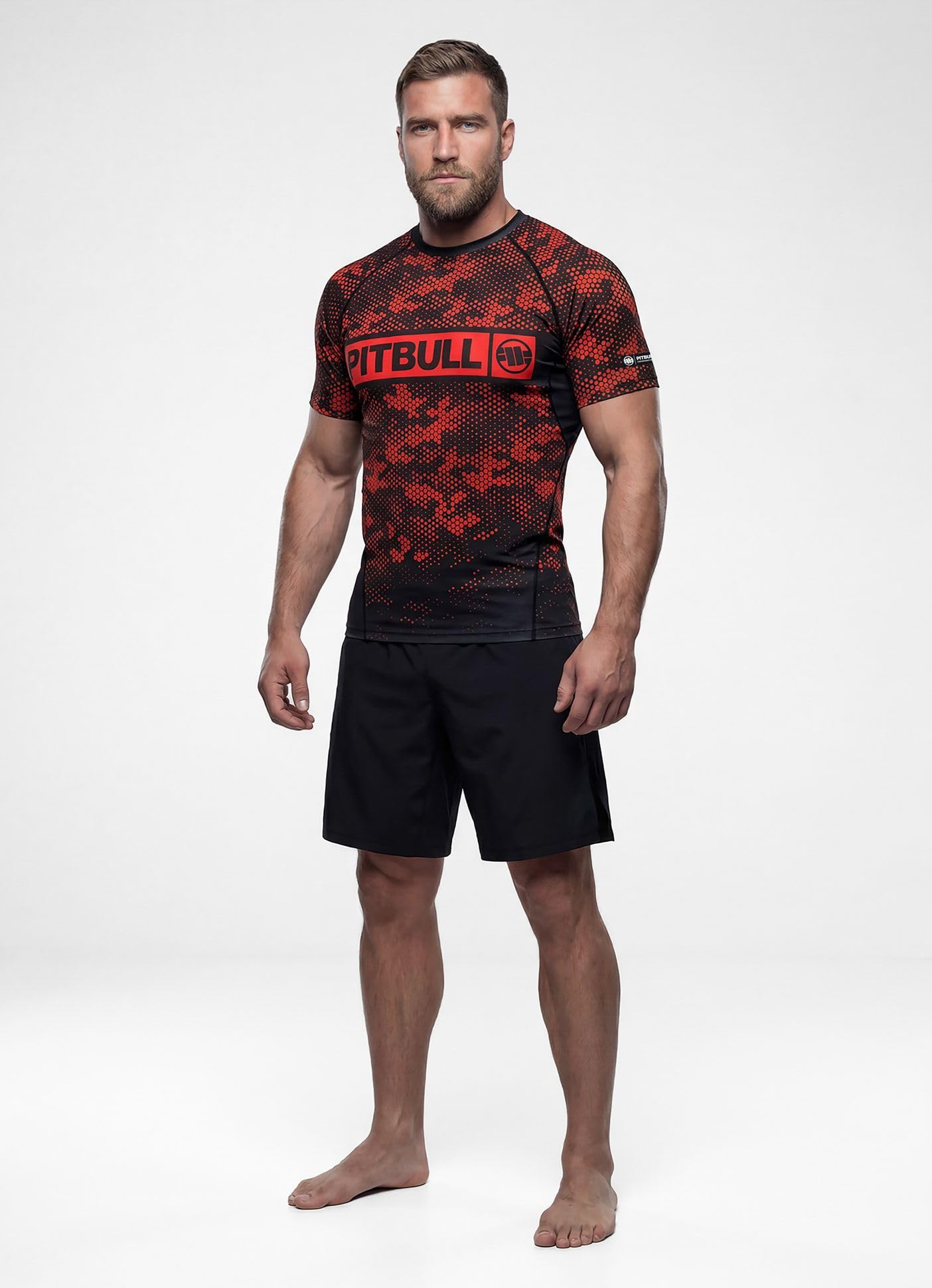 PITBULL - Herren Rashguard T-Shirt HEX CAMO Hilltop, Rash Guard Tshirt | Rashguard Kurzarm, Funktionsshirt Elastisch, UV Shirt Herren, Schnelltrocknend, Training Fitness Gym Shirt