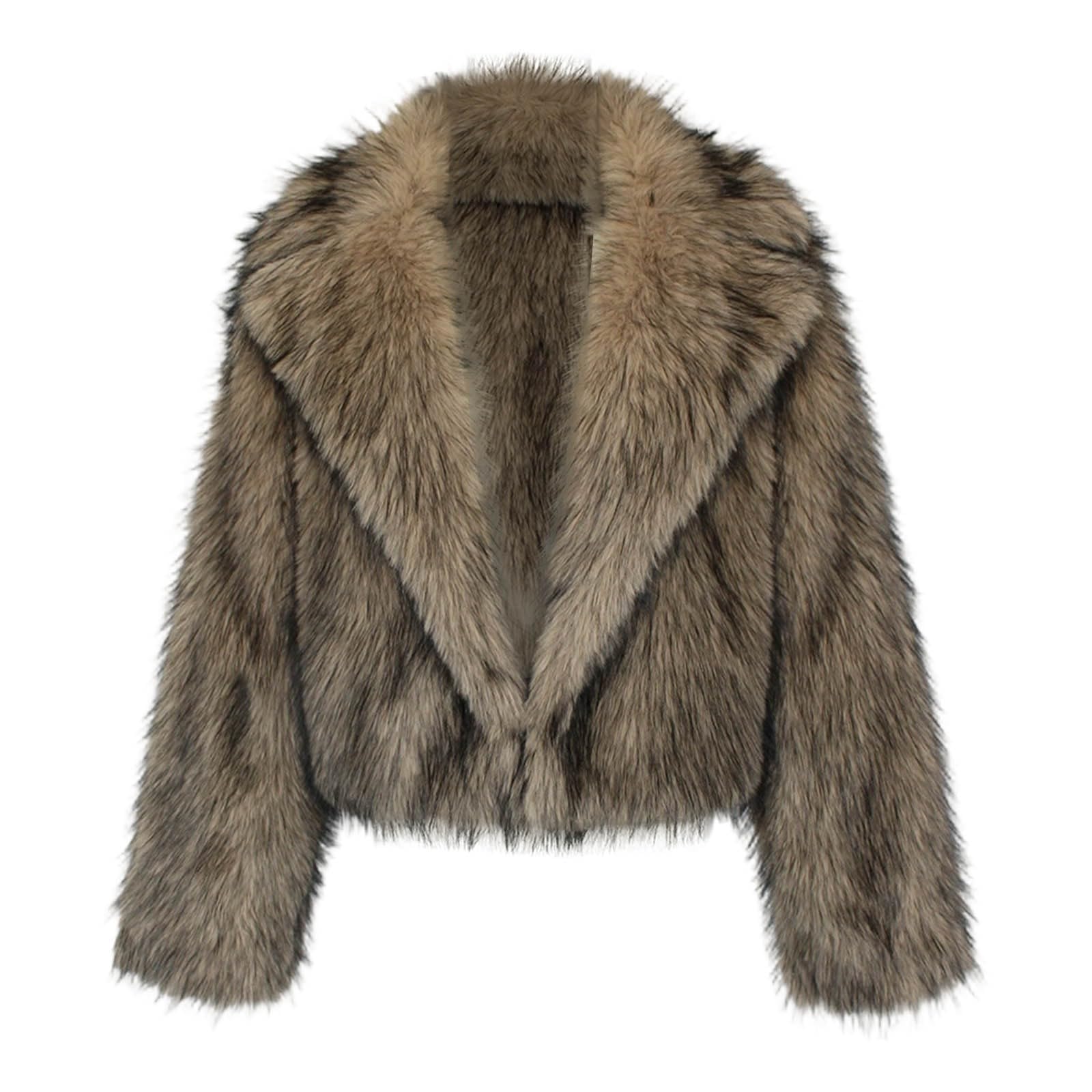 Lussuosa giacca sintetica invernale calda, cappotto corto con colletto, elegante capospalla in stile cardigan ampio per la moda autunnale e per il freddo.