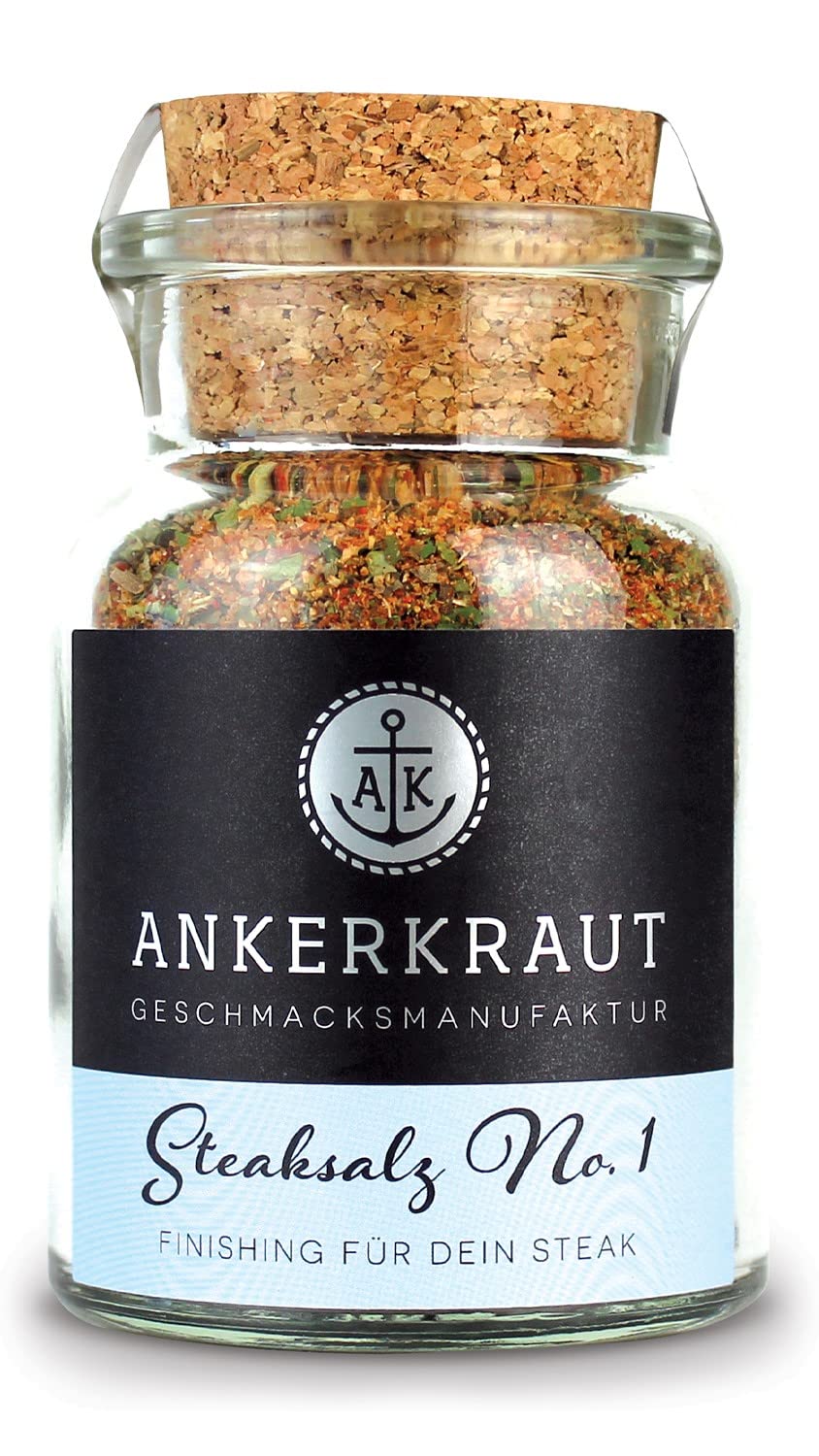 Ankerkraut Steaksalz No. 1, das pefekte Finisher- und Steakhouse-Salz, Gewürzsalz, 80 g im Korkenglas