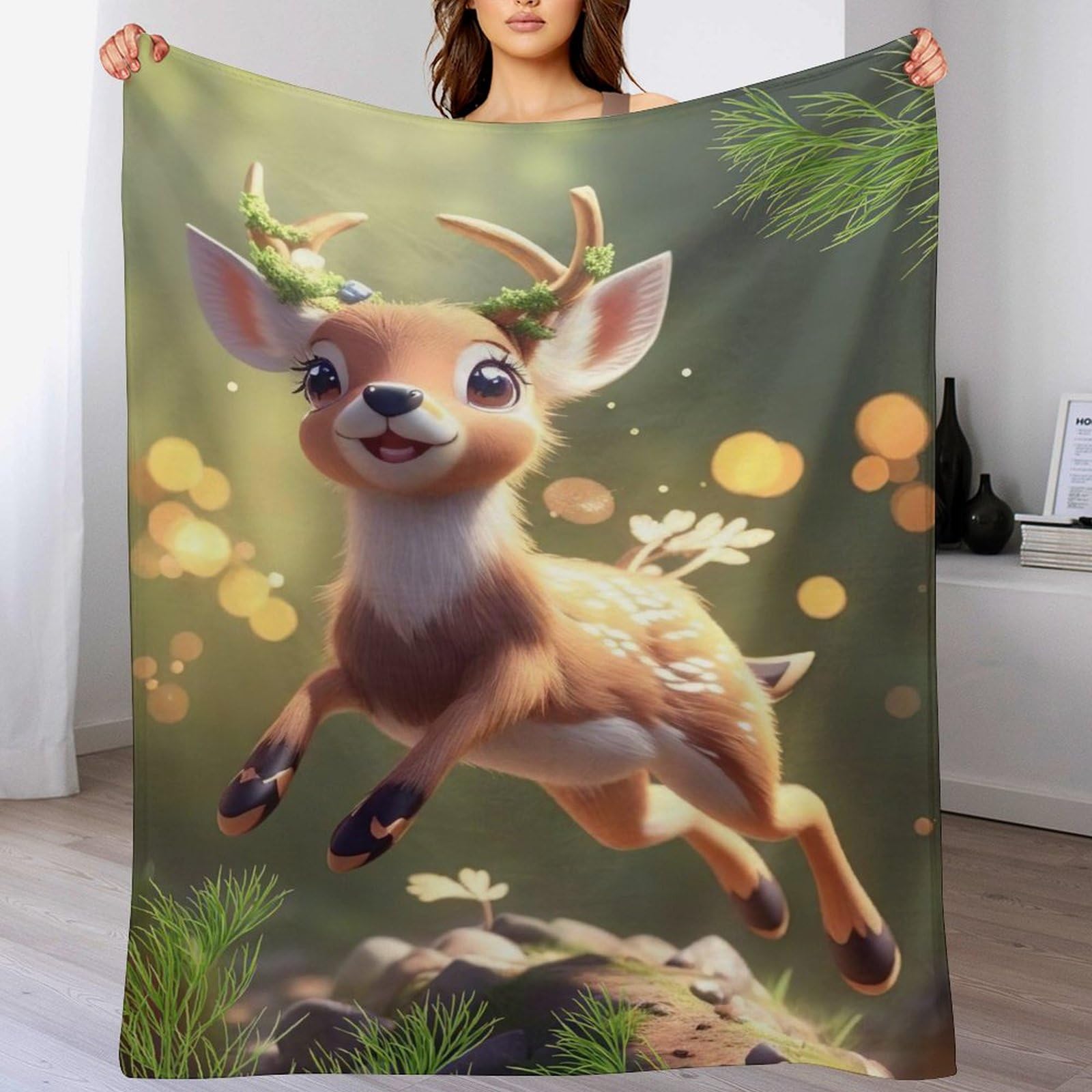 Jeté de canapé rides résistantes couverture lit flannel cerf douce et chaude