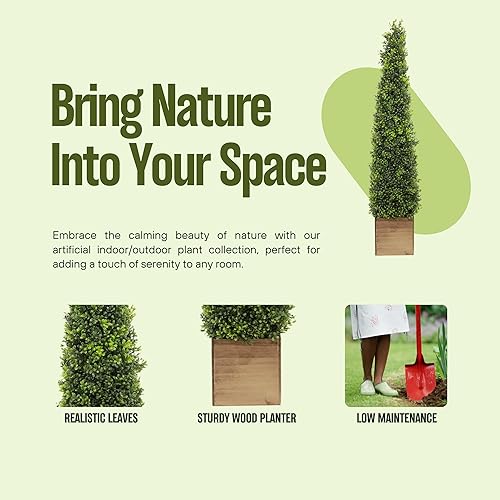Miniatura 3 de Season's Need - Árbol topiario artificial de boj de 2.8 pies, 34 pulgadas de alto, con macetas de madera para decoración de porche al aire libre e