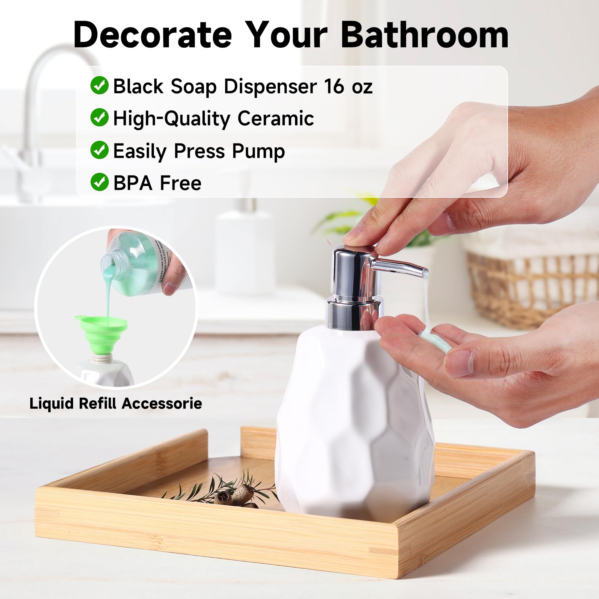 Juego de 4 accesorios de baño de cerámica, juego completo de baño grueso, incluye soporte para cepillo de dientes, dispensador de jabón, bandeja de tocador, vaso, organizador de baño con jabonera 4