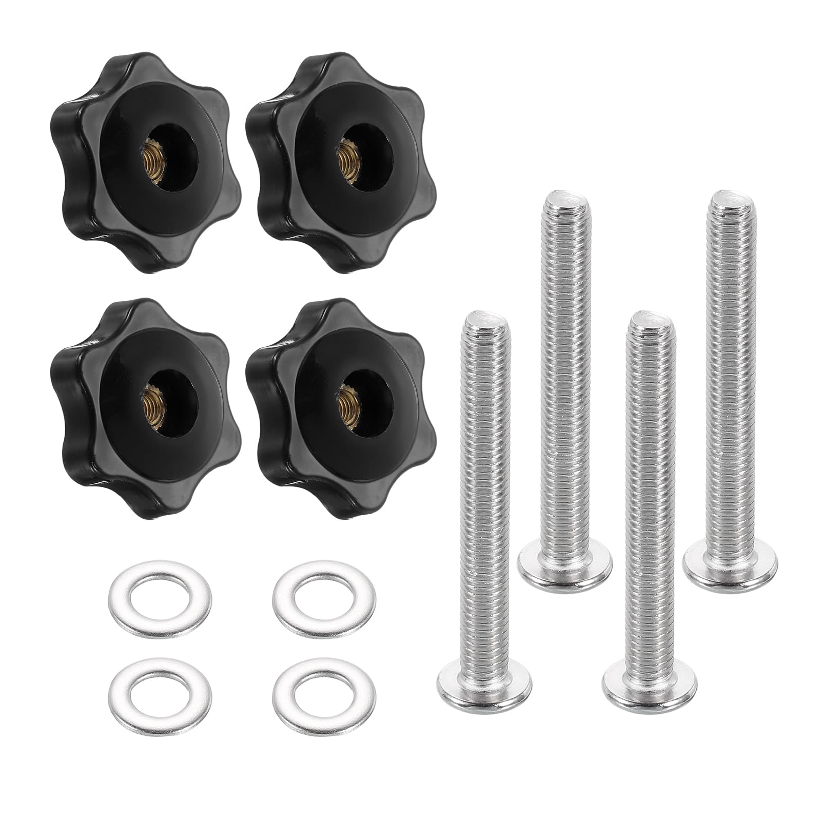 sourcing map 4 Sets Star Knob Kit, M5 Metric Thread 32mm Head Threaded 6-Star Knobs with M5 x 40mm Hex Socket Bolts & M5 Flat Washers, Clamping Handles Track Accessories for Woodworking Jigs