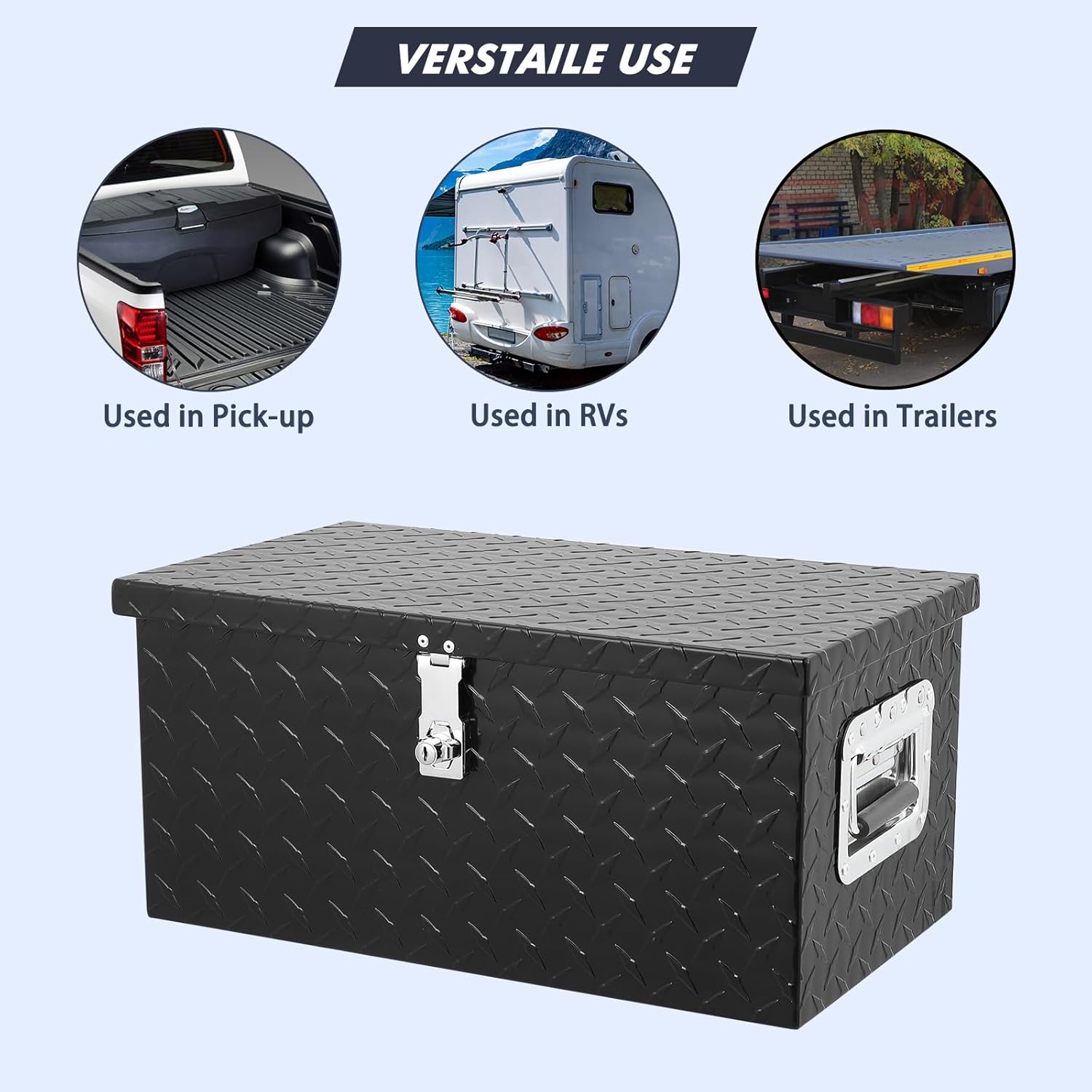 20 in Aluminum Diamond Plate Tool Box With Lock and Keys, Heavy Duty Waterproof Truck Storage Organizer Chest for Pick Up Truck Bed, Rv Trailer/Van With Side Handle