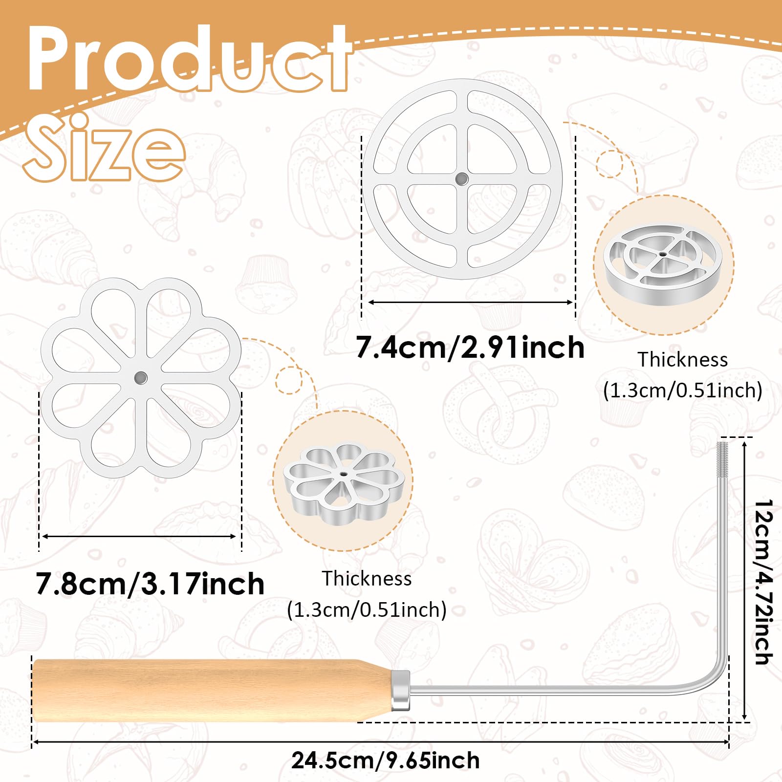 3 Pcs Rosette Iron Molds Set, Aluminium Rosette Maker, Bunuelos Mold with Handle, Round Waffle Molds, Funnel Cake Ring Pastry Bunuelo Maker Tools for Kitchens Baking Cooking