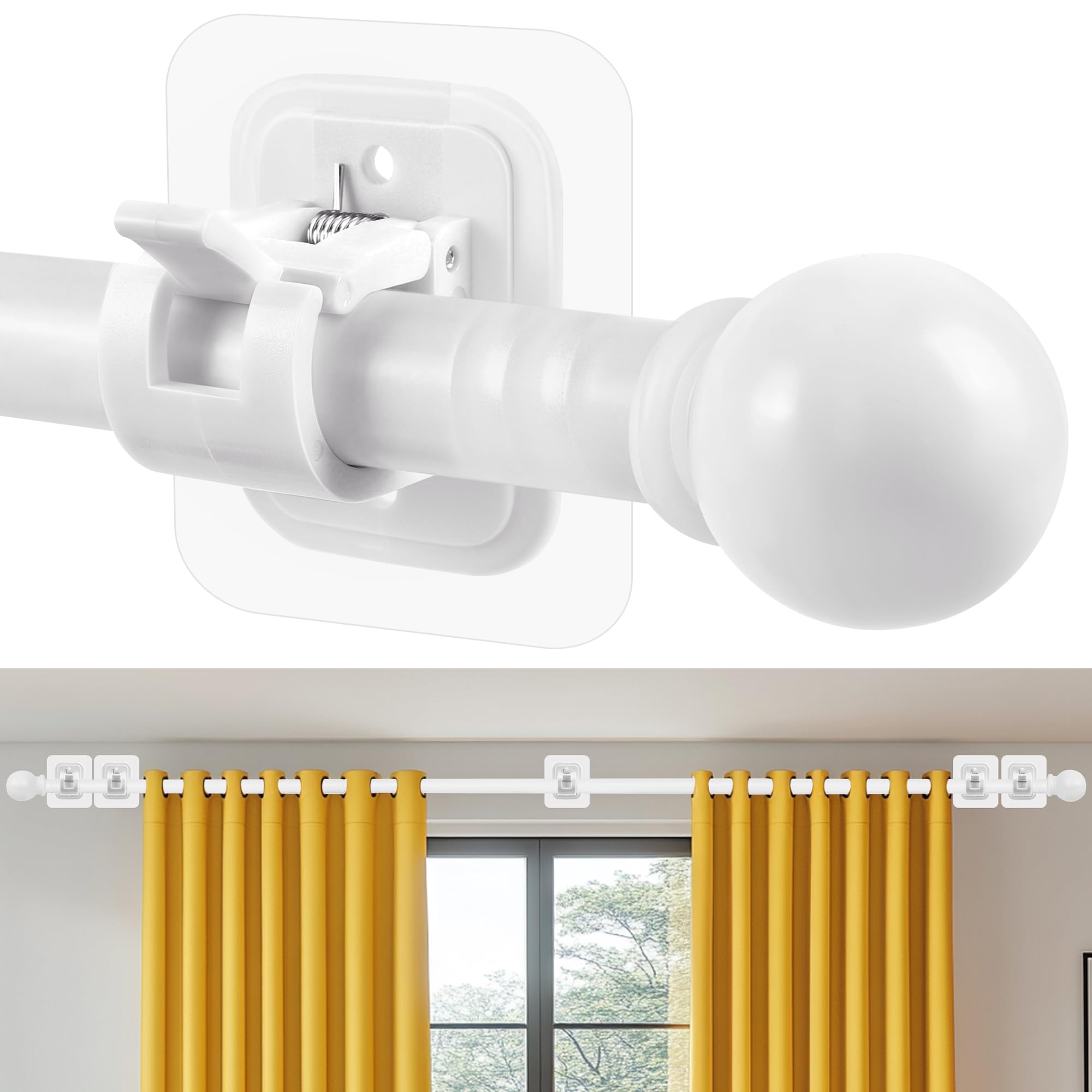 Curtain Rods No Drilling for Windows 48 to 84-96 Inch,Renter Friendly Drapey Pole with 5PCS No Drill Curtain Rod Brackets,Outdoor Long Cortineros Para