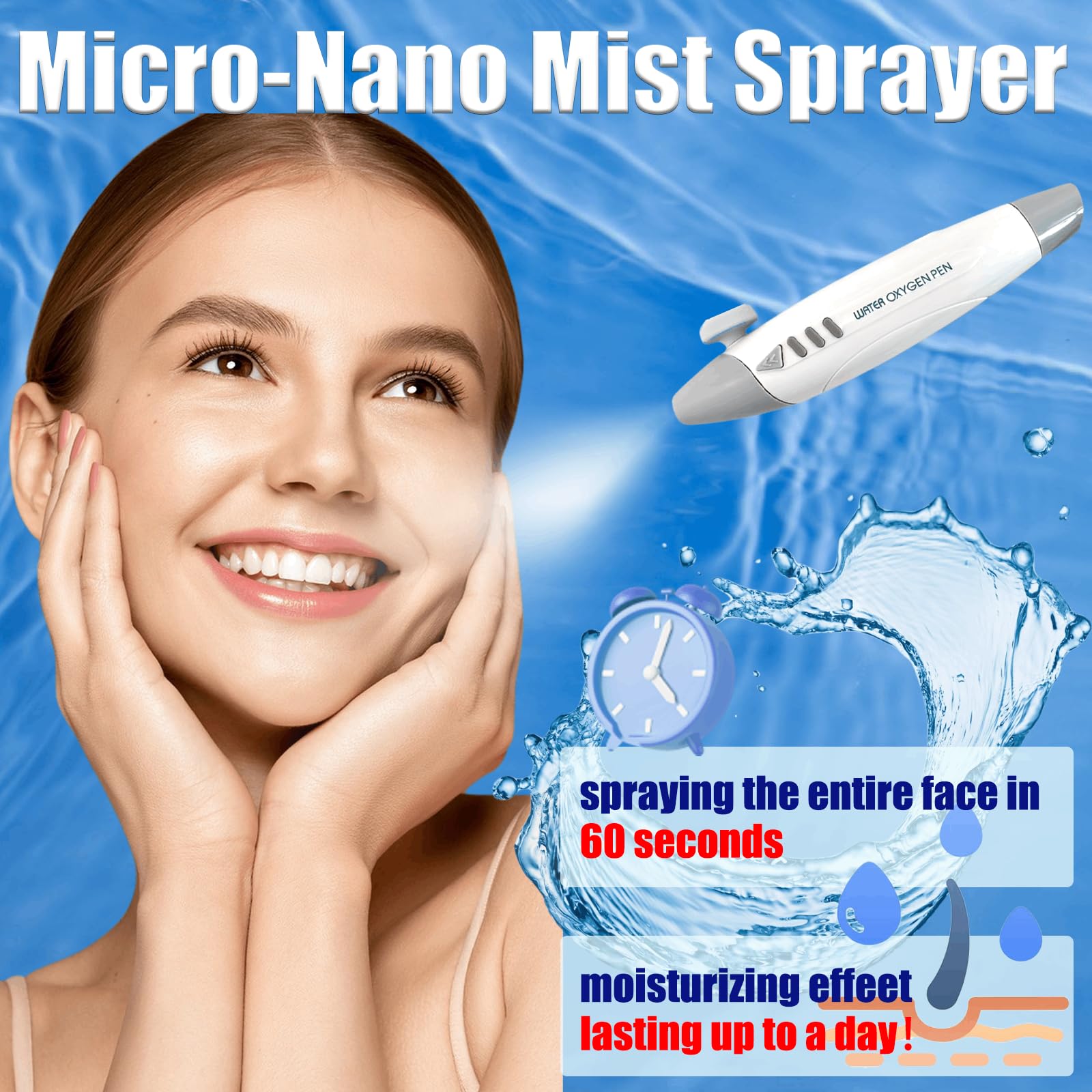 Máquina facial de oxígeno para el cuidado de la piel Spray de oxígeno para la cara Máquina hidratante antienvejecimiento Micro-Nano Mist Sprayer Spa Profesional de mano para mujeres 2