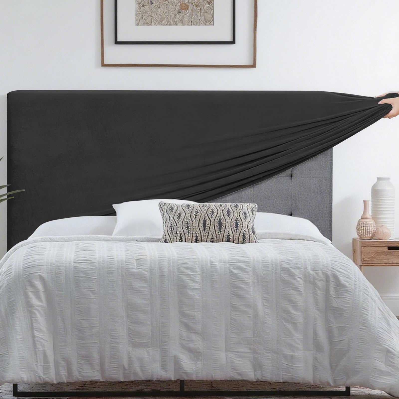 Copritestiera Elastico In Velluto Di Volpe Argentata – Antipolvere, Lavabile, Nero, Per Comodino E Camera Da Letto - 4