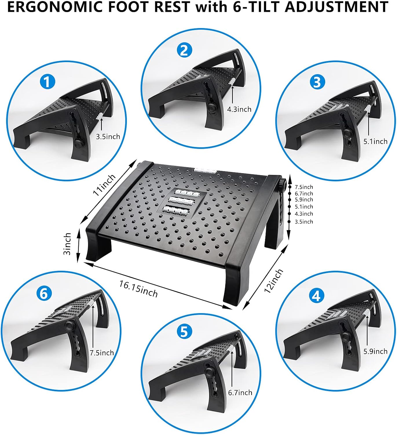 SEBIDER Height Adjustable Footrest with Massage Surface Under Desk, Ergonomic Comfort Home & Office Foot Stool, Black : Office Products