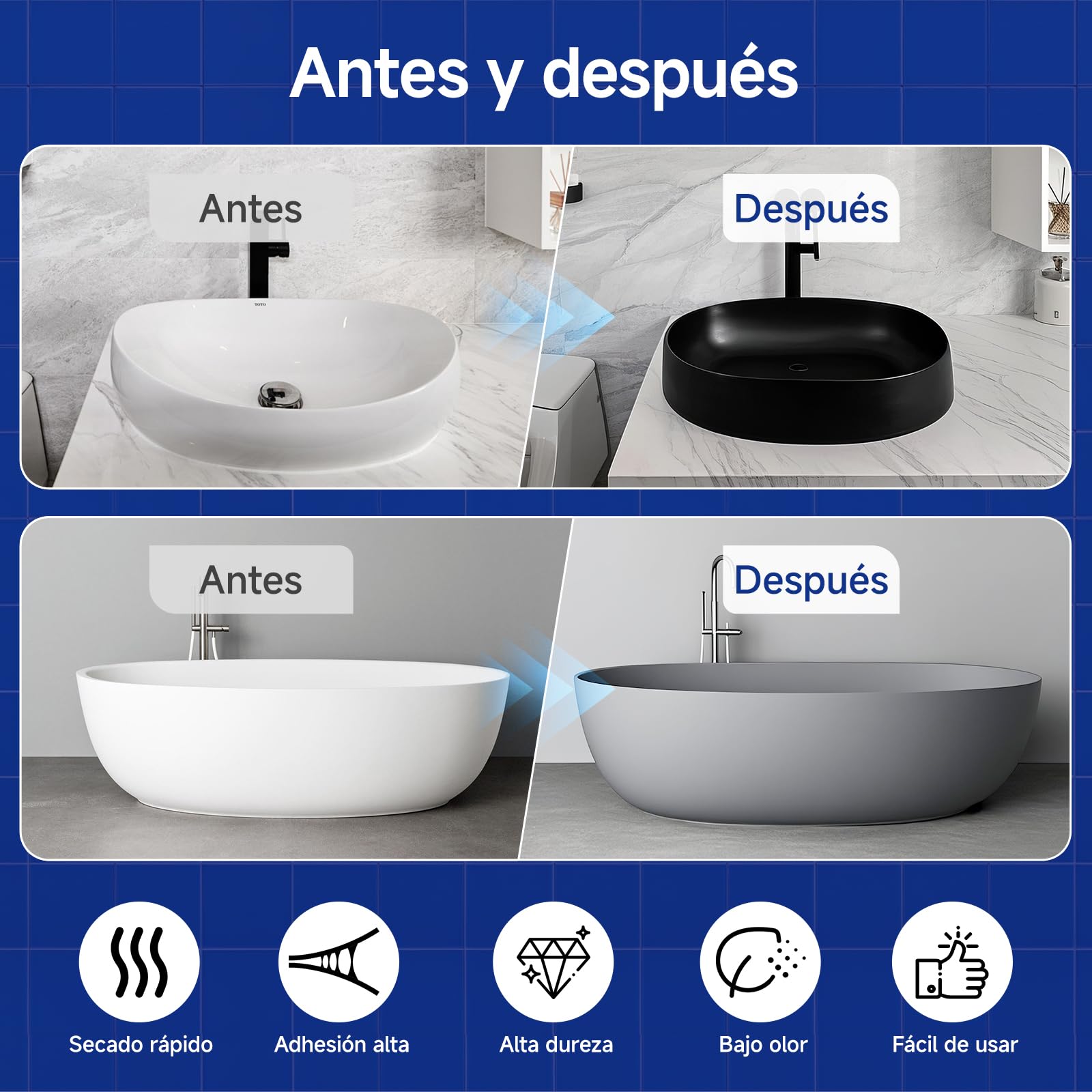 Kit de renovación bañeras y azulejos con herramientas, 35oz pintura blanca water-based, bajo olor, DIY, fácil uso, semi-brillante, 4.6-5.5m²