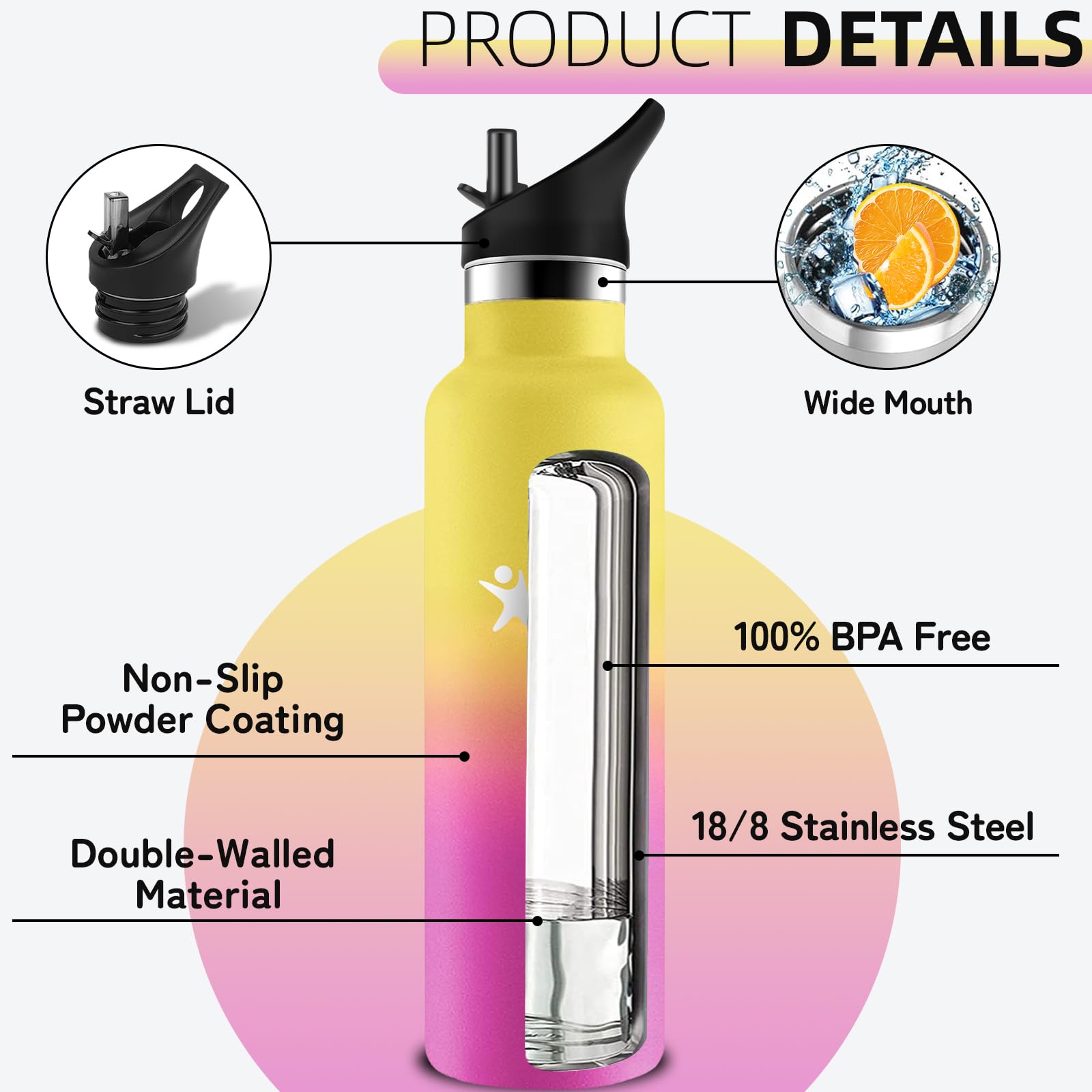 Borraccia Termica- Borraccia 1 litro- Bottiglia Termica Senza BPA- Con filtro e Cannuccia- Borracce Termiche- Mantiene Caldo per 12 Ore/Freddo 24 Ore, Borracce per Trekking, Sport, Ciclismo