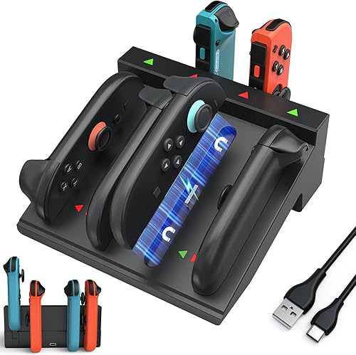 Cargador de controlador de interruptor para Nintendo Switch 2 y 1 y OLED, base de carga rápida Joycon 8 en 1, estación de carga Joycon con