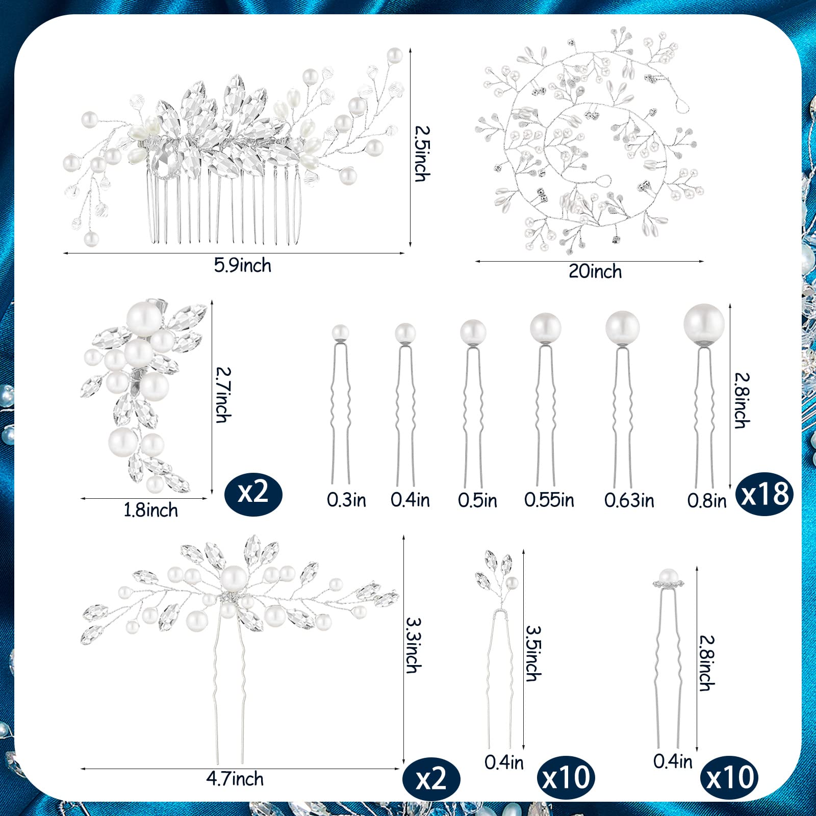 44 pezzi pettine per capelli da sposa, perle finte, accessori per capelli da sposa, fermagli laterali per capelli a forma di U, con strass, per sposa, damigella d'onore (stile fresco)