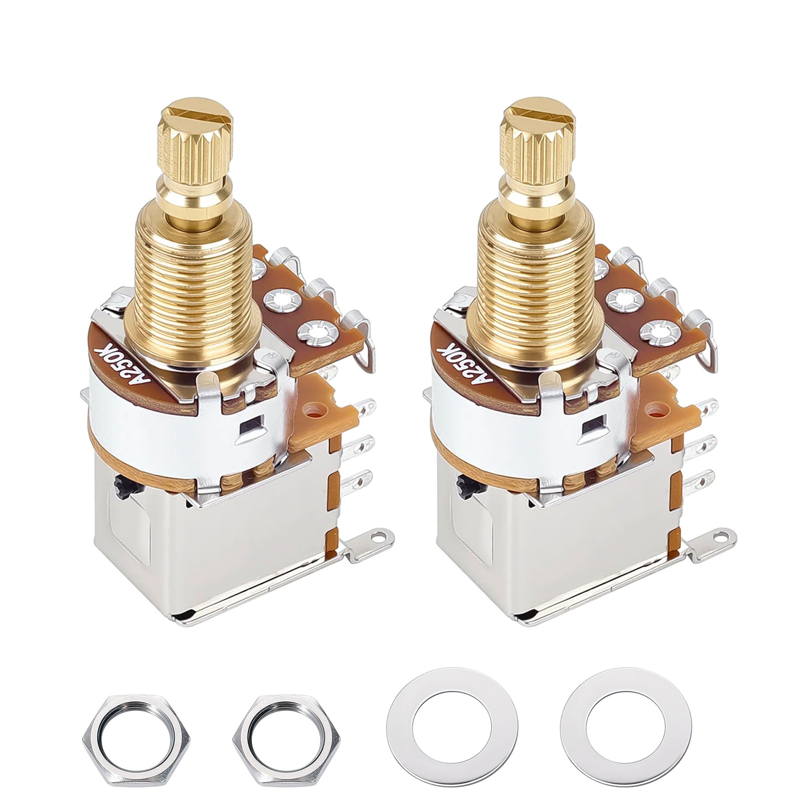 Banworks Full Brass 3/8" Thread Guitar Push Push Pots A250K 18-Spline Pots