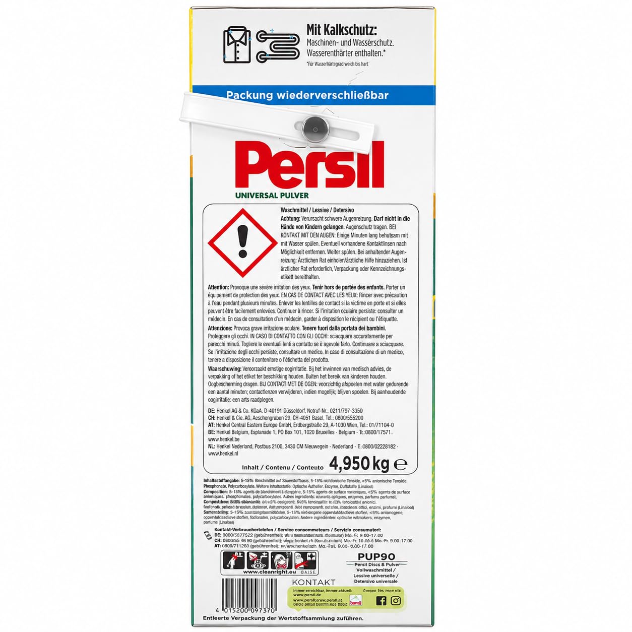 Persil Universal Pulver Tiefenrein Waschmittel (90 Waschladungen), Vollwaschmittel für tiefenreine Wäsche und eine hygienisch frische Maschine, auch bei Kalt- & Kurz-Wäsche, effektiv ab 20 °C