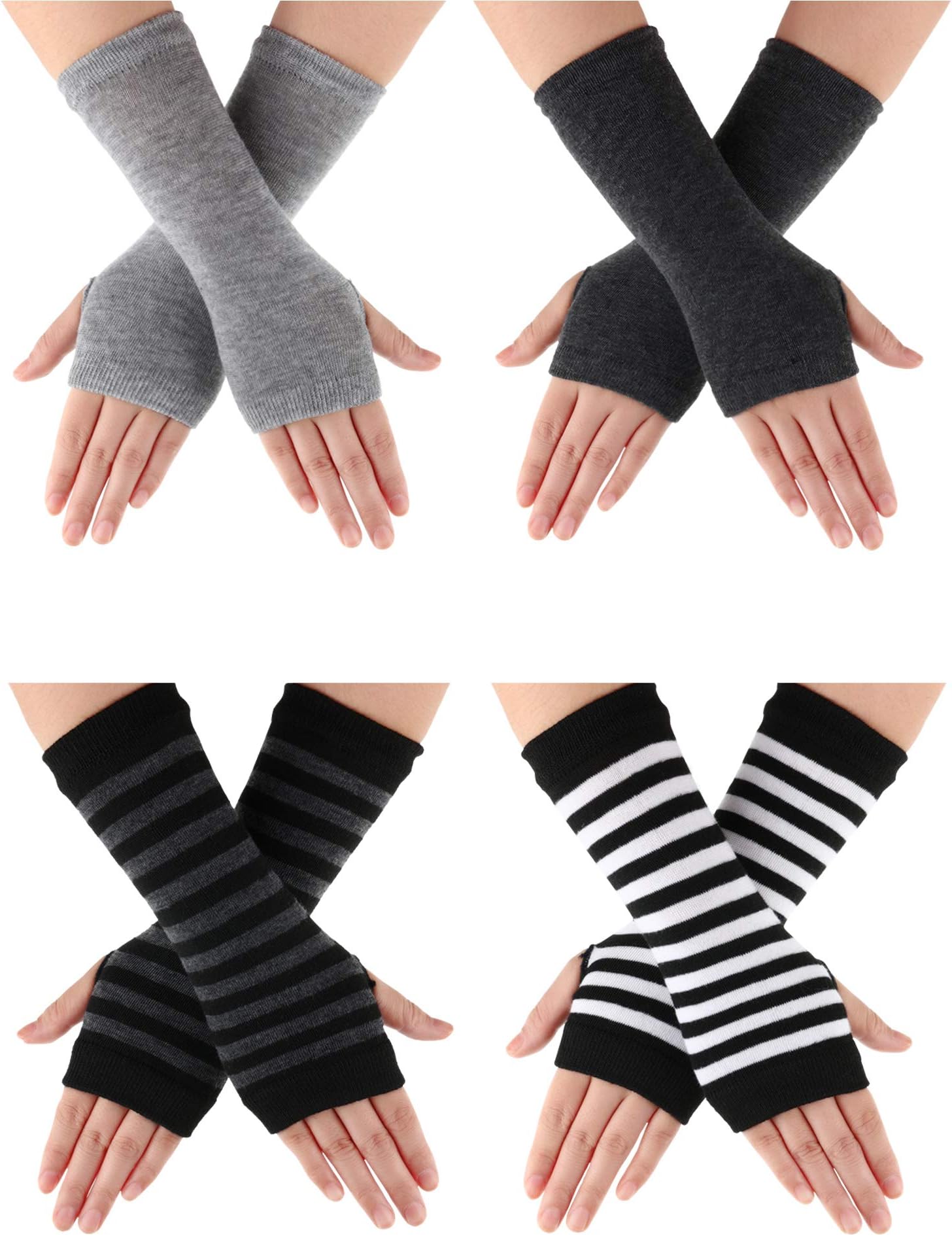 4 Pairs Wrist Fingerless Gloves with Thumb Hole Unisex Cashmere Warm Gloves