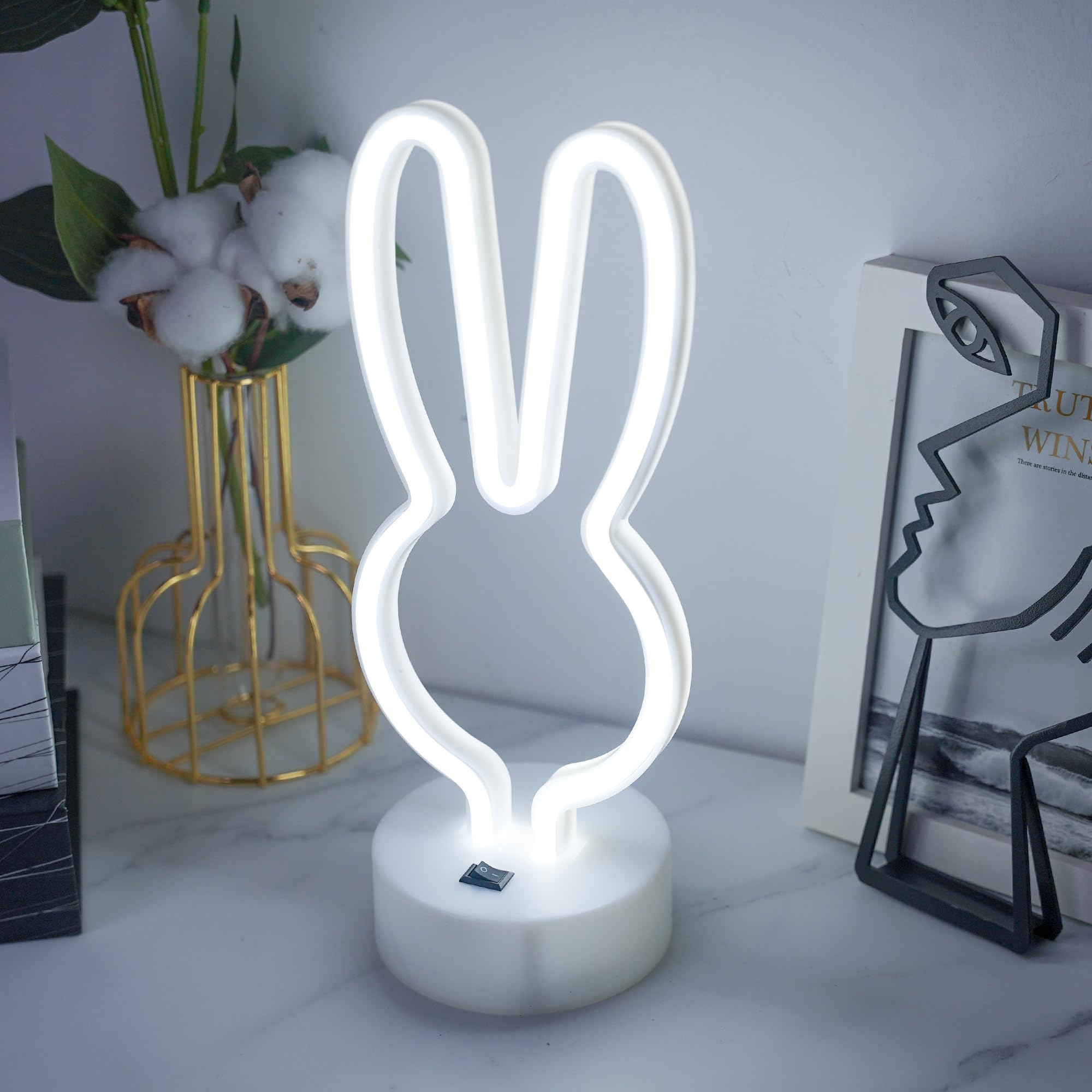 JEMESI Luce al neon a forma di coniglio, luce notturna a LED per camera da letto, funzionamento a USB/a batteria, luci al neon per camera da letto per ragazze, luci notturne per feste, matrimoni