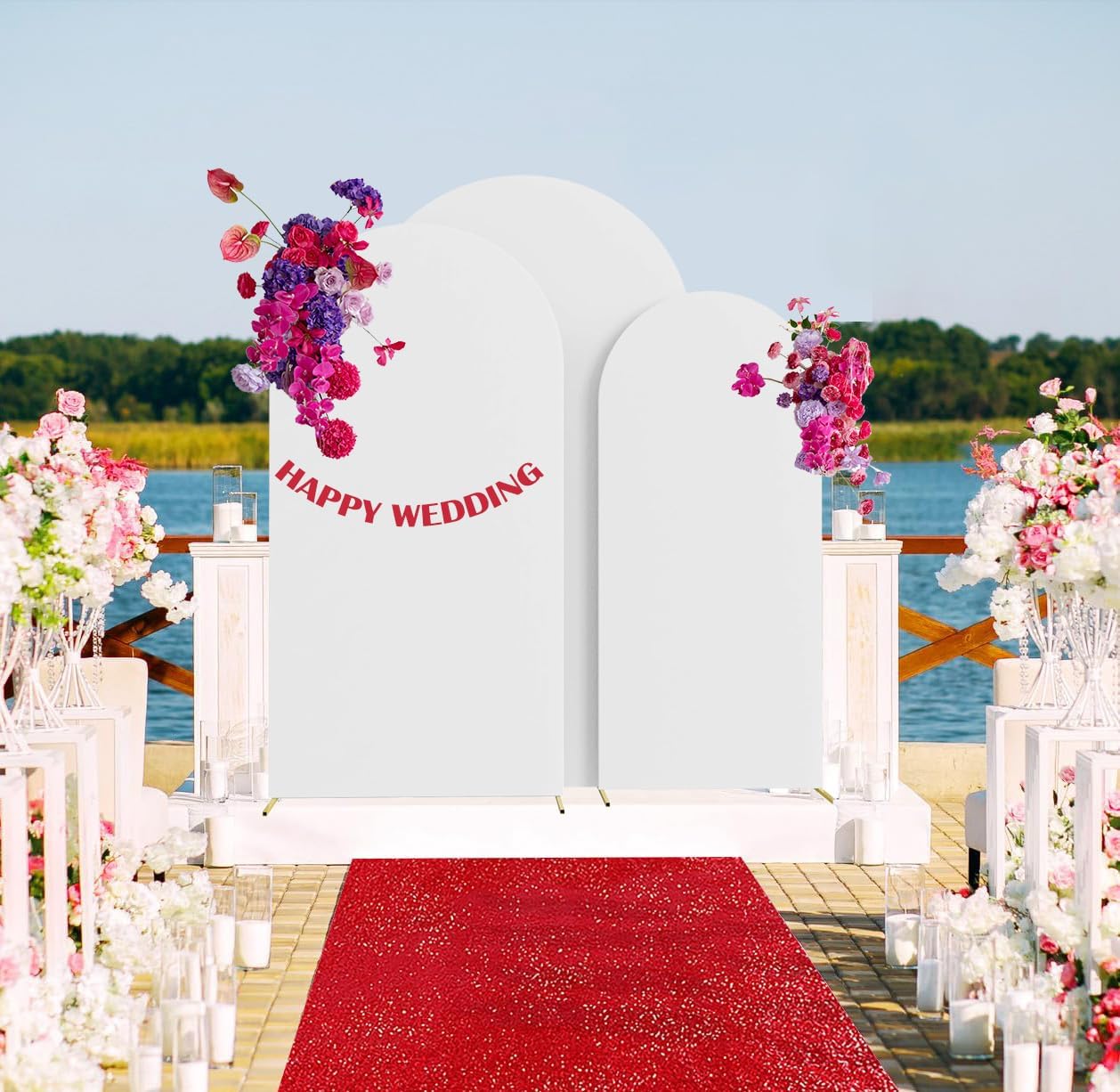 HAINARverS Set of 3 Wedding Arch Cover 6FT,6.6FT,7.2FT Spandex Fitted Stretchy Arch Stand Covers,2 Sided Round Top Chiara Backdrop Cover for Birthday Party Banquet Baby Shower Arch Decoration(White)