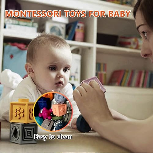 Miniatura 7 de EOMKO 24 juguetes Montessori para bebés de 6 a 12 meses, juguetes para bebés de 6 a 12 meses, incluye juguetes de dentición suaves para bebés y