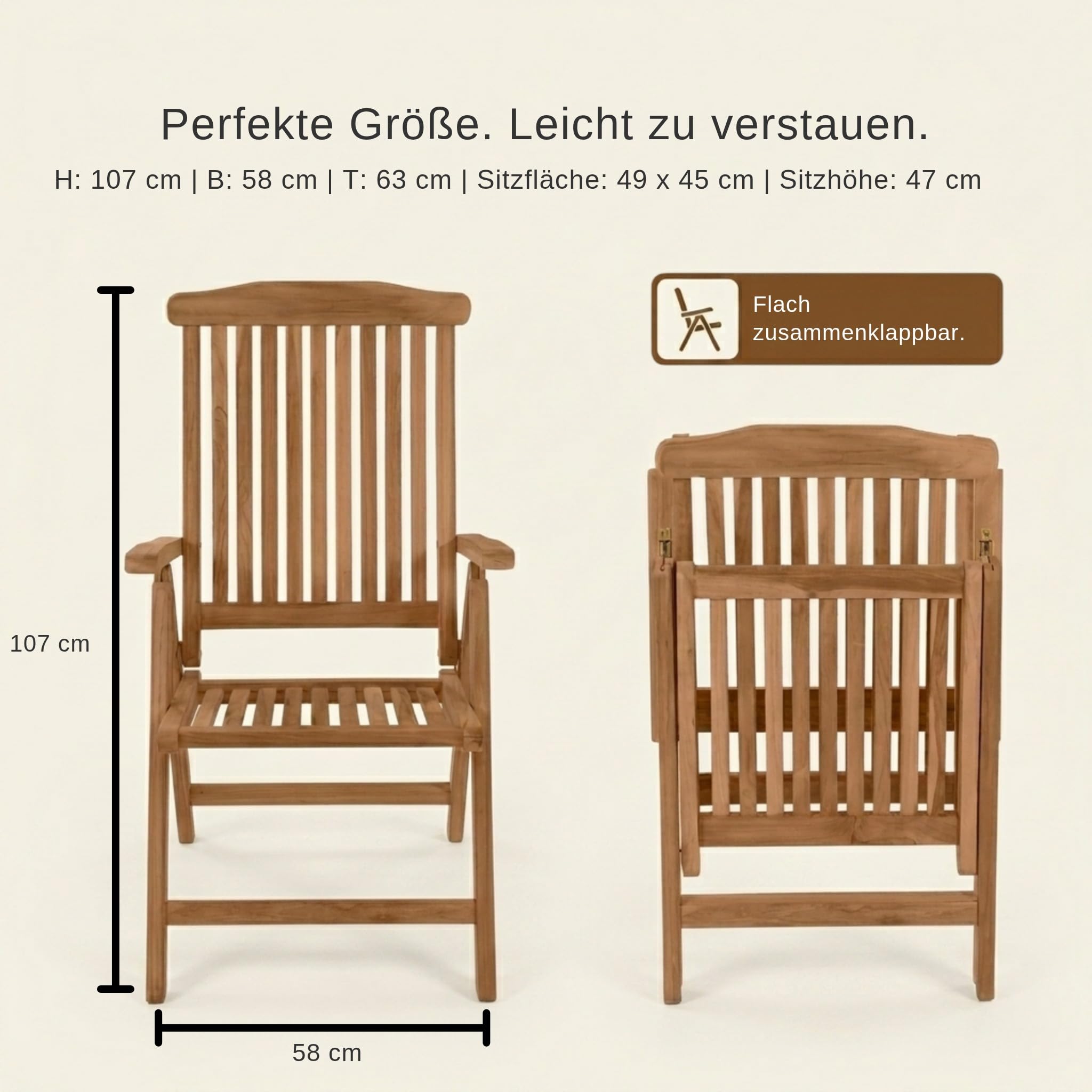 SAM Premium Hochlehner Aruba 6er Set, 6 Gartenstühle Teakholz massiv lackiert, 5-Fach Verstellbarer Klappstuhl mit Armlehnen bis 150 kg, wetterfest für Garten Terrasse Balkon Outdoor, Unikat