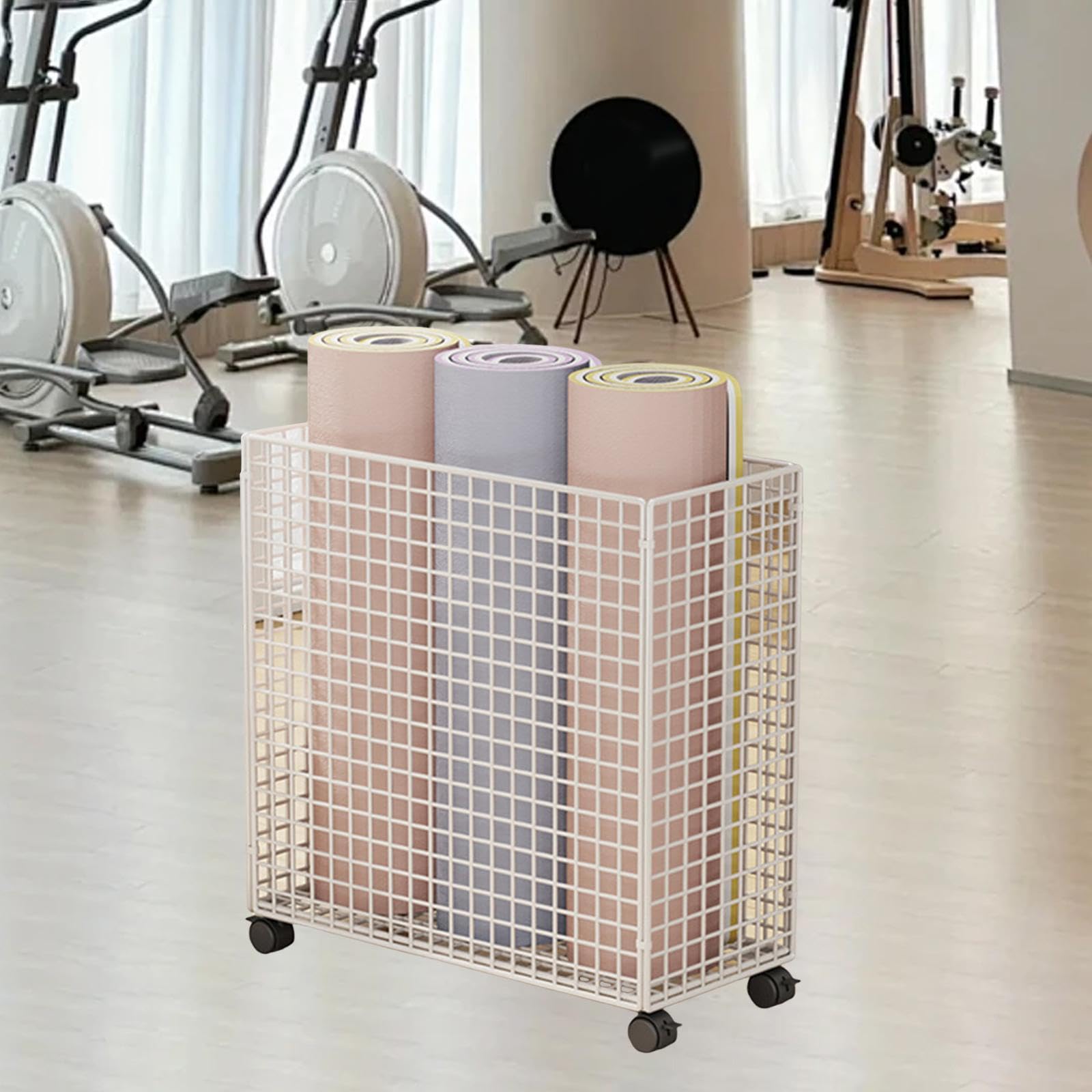 Carrello Portabiancheria Pieghevole Compatto con Ruote in Ferro Traspirante Multifunzionale Adatto per Camere da Letto, Palestre, Dormitori, Lavanderi, Bianco