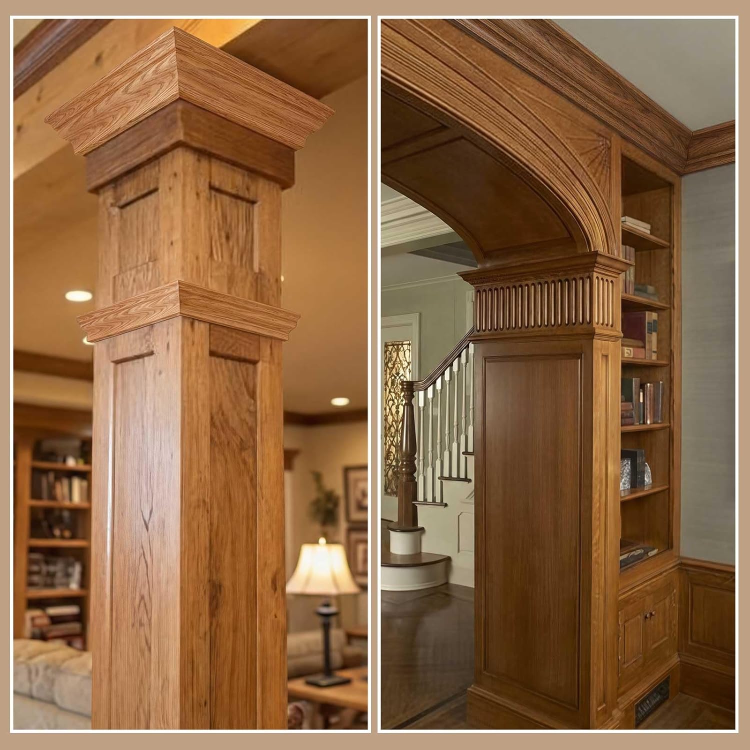 DoubleFill 2 Pack Solid Red Oak Hardwood Crown Molding Trim 47" x 3/4" x 3-5/8" Real Wood Colonial Ceiling Molding, Unfinished & Stainable, Easy Install, Alternative to Foam & Plastic Trim, 94" Total