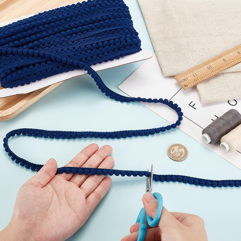 PH PandaHall 24 Yards Blue Ball Fringe, 3/8 inch Wide Sewing Lace Ribbon Pom Pom Trim Tassel Trim with 5mm Pompoms Balls for Home Curtain Pillow Clothes DIY Crafts Christmas Party Decoration