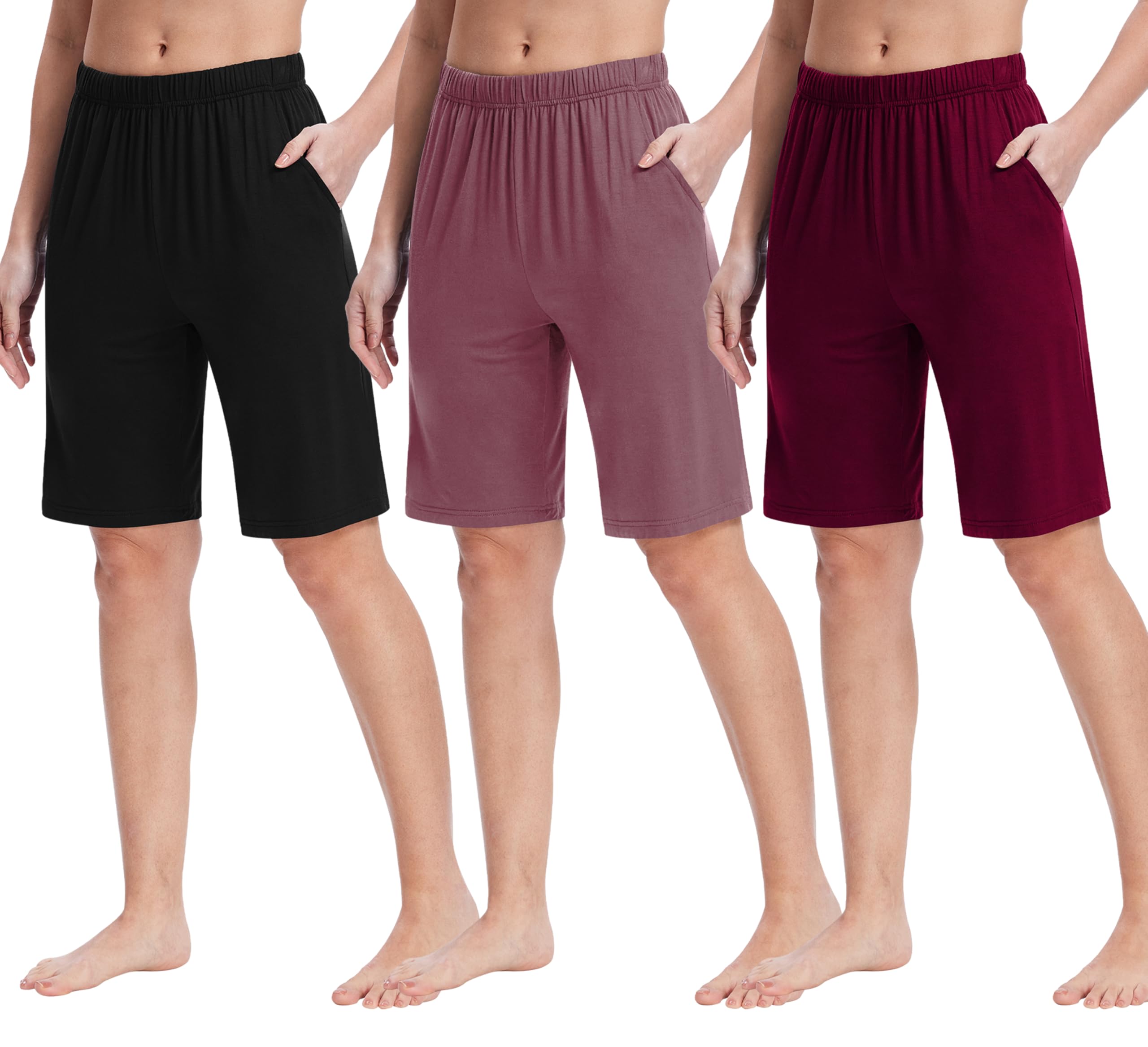 MoFiz Pantaloni Corti Pigiama Donna Pantaloncini Morbidi Shorts al Ginocchio con Tasch e Coulisse