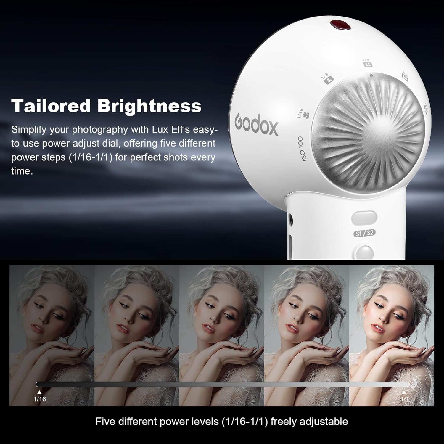 Godox Lux Elf Retro Camera Flash Kit for Beginners, 400 Flashes at Full Power with Visual Guide Power Selection Dial, S1/S2 Optical Control for Fuji, Canon, Nikon, Sony, Olympus for traveling shooting