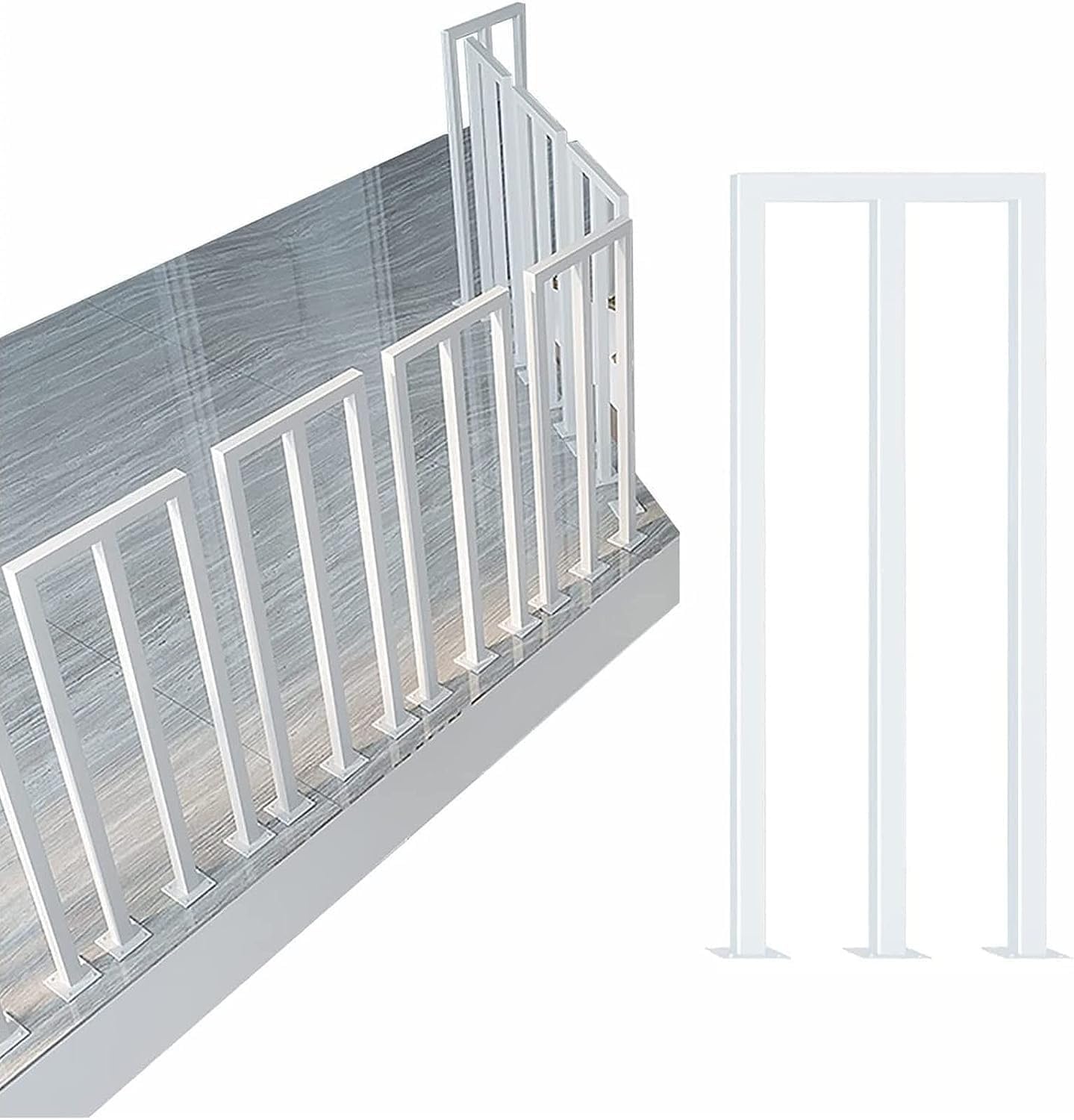 Fkxsxaz Girls White Stair Railing Balusters Handrail M-Shaped Stairs For Indoor And Outdoor, Industrial Iron Square Guardrail Wood Concrete Steps, Complete Kit,-110Cm/43.3 In