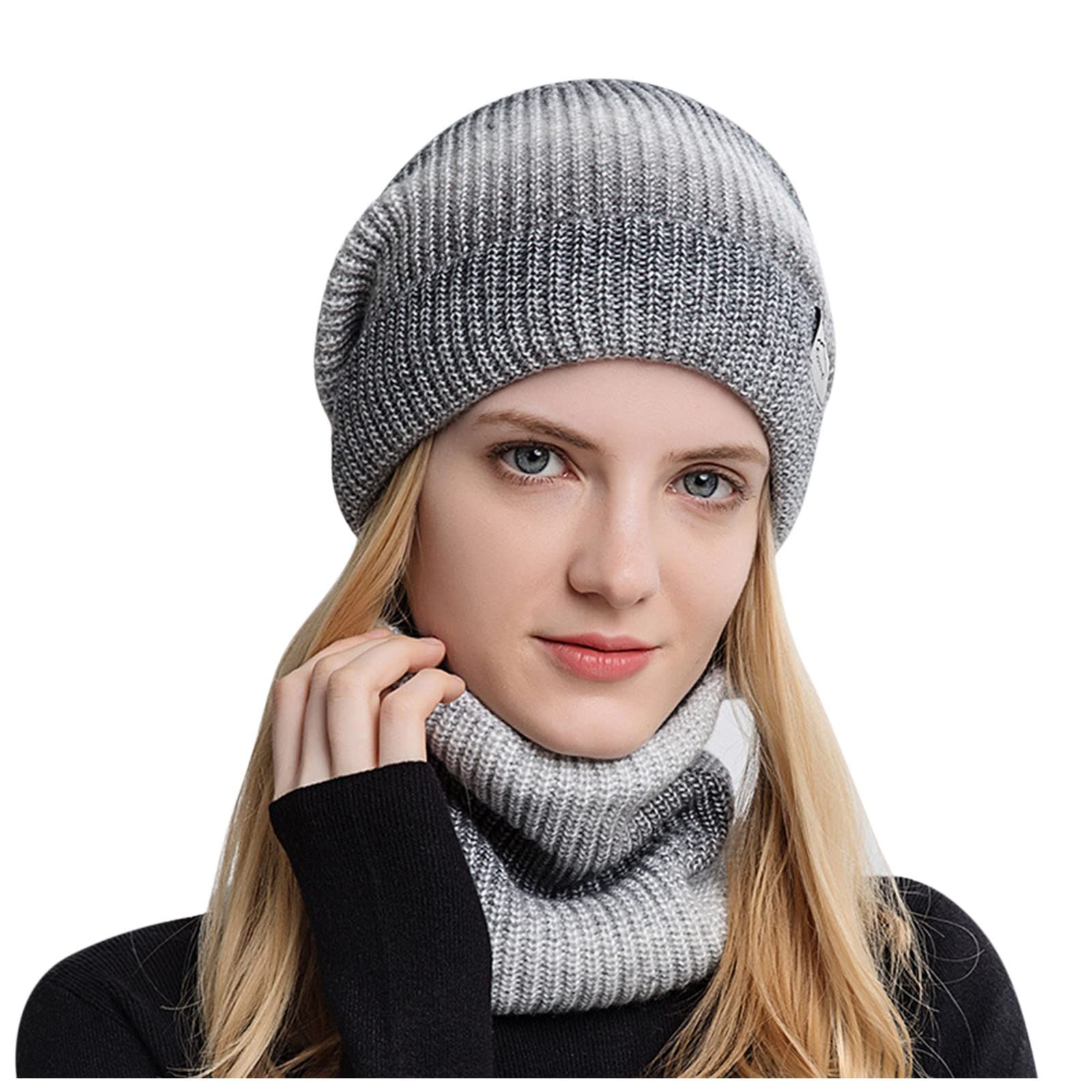 Knit Winter Hat & Neck Gaiter Fashion Gradient Grey Unisex Winter Soft Knit Beanie Hat Neck Warmer for Men Women Christmas Gift Birthday Gift-image-32