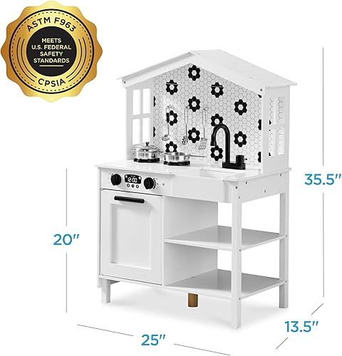 Miniatura 8 de Best Choice Products Juego de cocina de madera para niños con almacenamiento de juguetes, perillas de clic, ventanas, 5 accesorios incluidos,