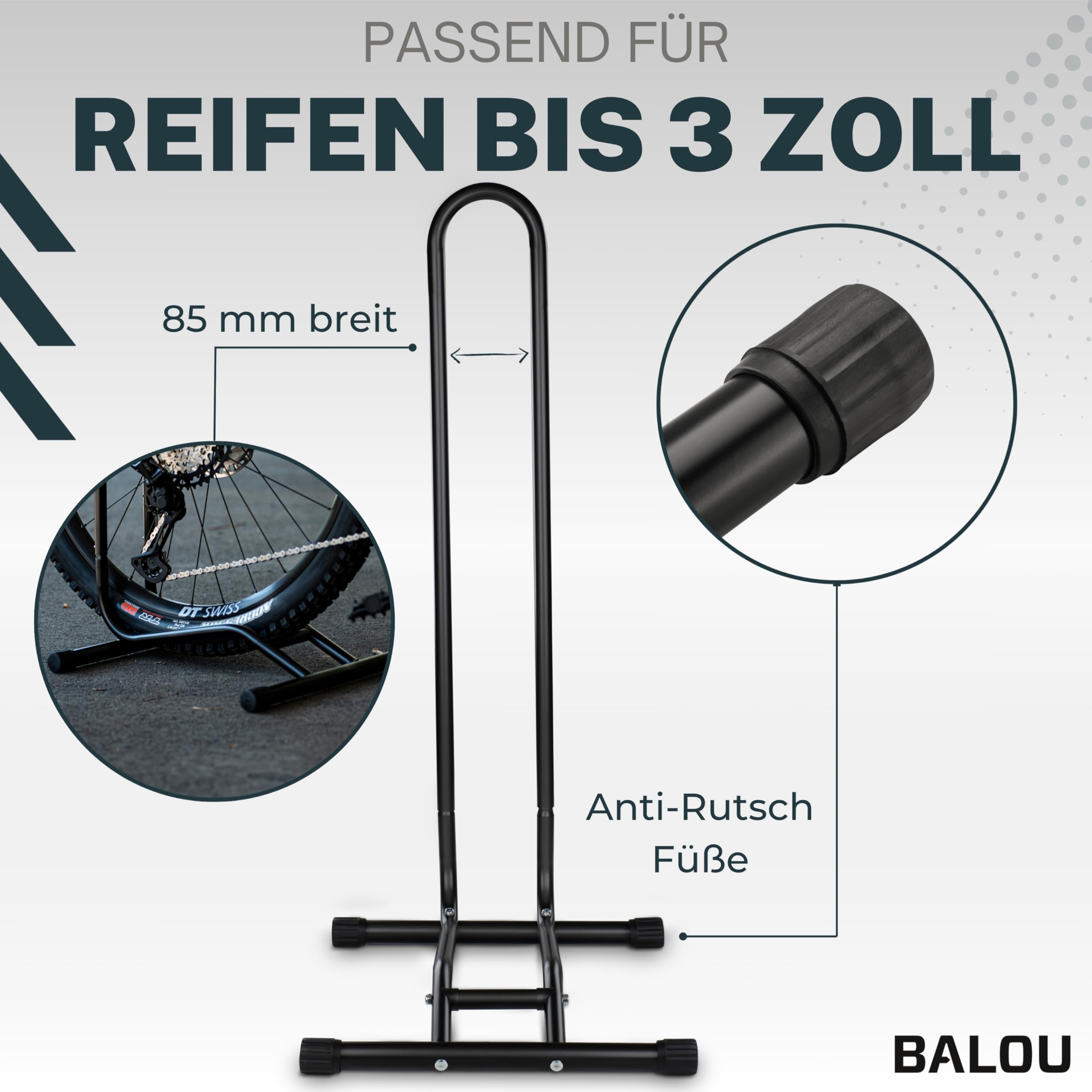 Fahrradständer Mountainbike 20-29 Zoll - MTB Fahrrad Ständer für den Boden - Fahrradhalter freistehend für Reifen bis 3 Zoll Breite