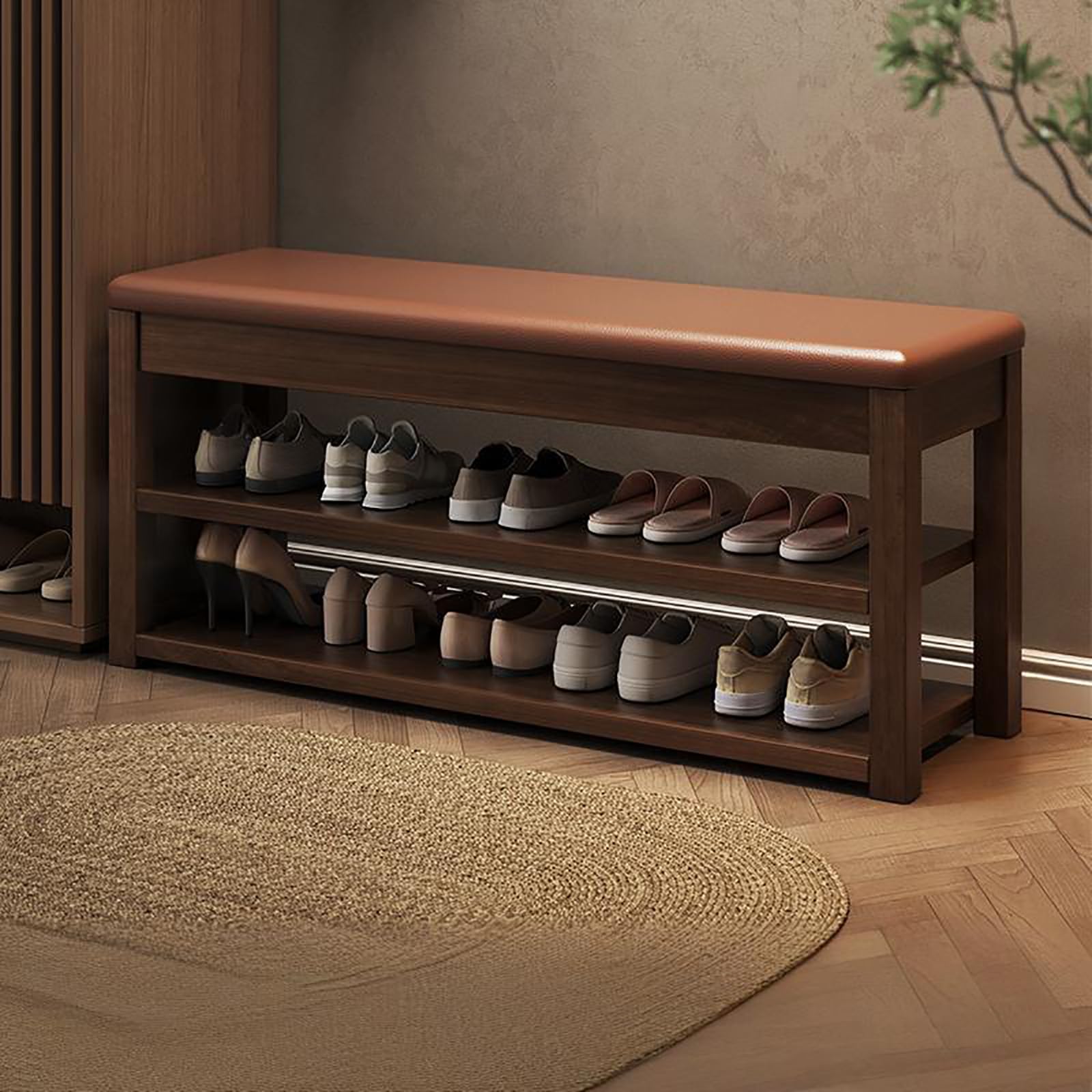GDMDPTE Multifunctional Shoe Bench with Padded Seat Non-Slip Footrest for Entryway Living Room & Bedroom Storage Rack 39.4in Wide Ottoman nizer