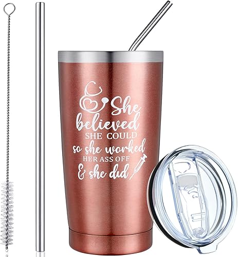 Mumufy Regalos para enfermeras para mujeres, regalos para el día de la enfermera de 20 onzas, vaso de enfermera con popote para enfermeras, regalo