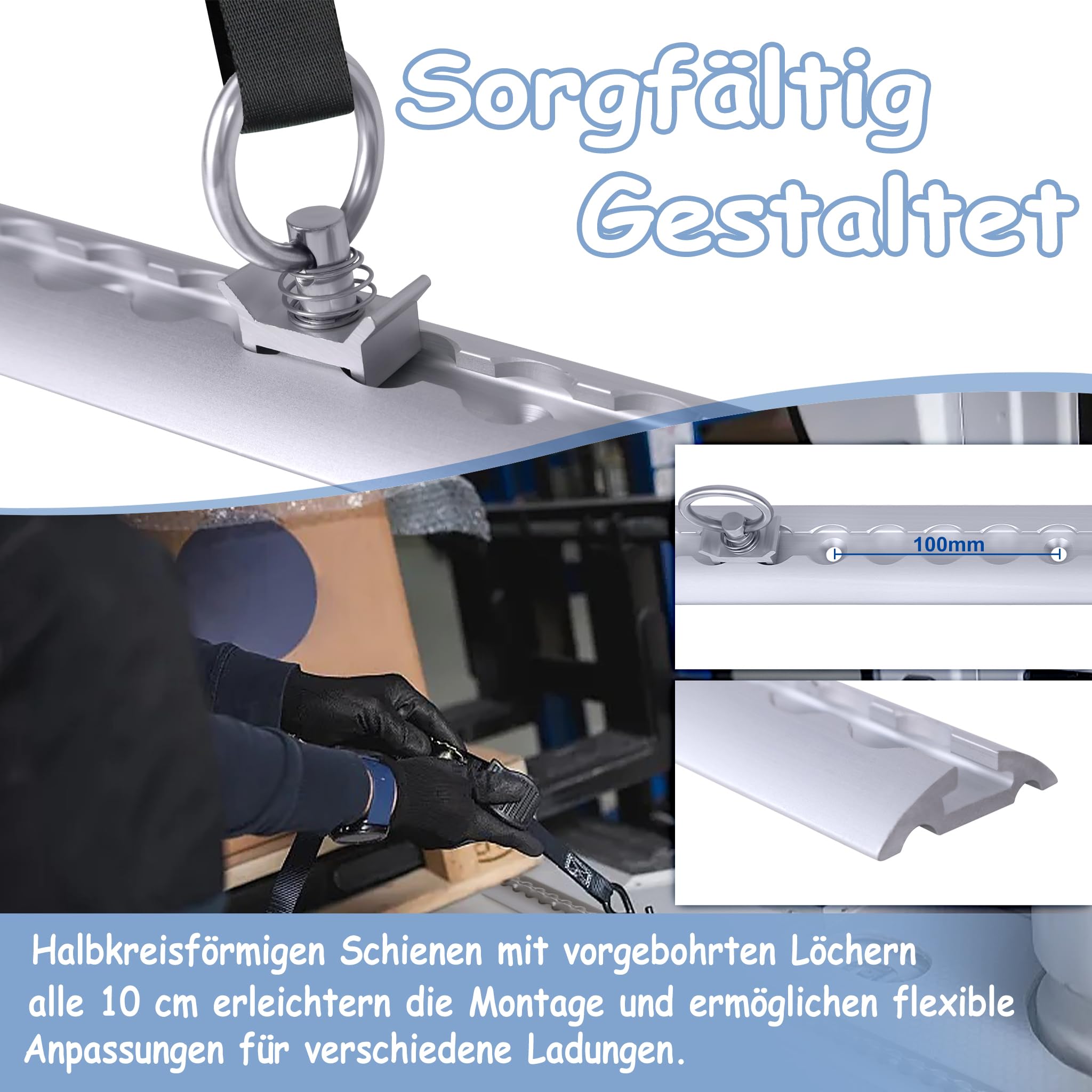 4 x 1m Airlineschiene Set M6 Bohrungen Aluschiene Kederschiene Set Schraubfitting Airlineschiene Ladungssicherung für LKWs mit 10 Zurrösen