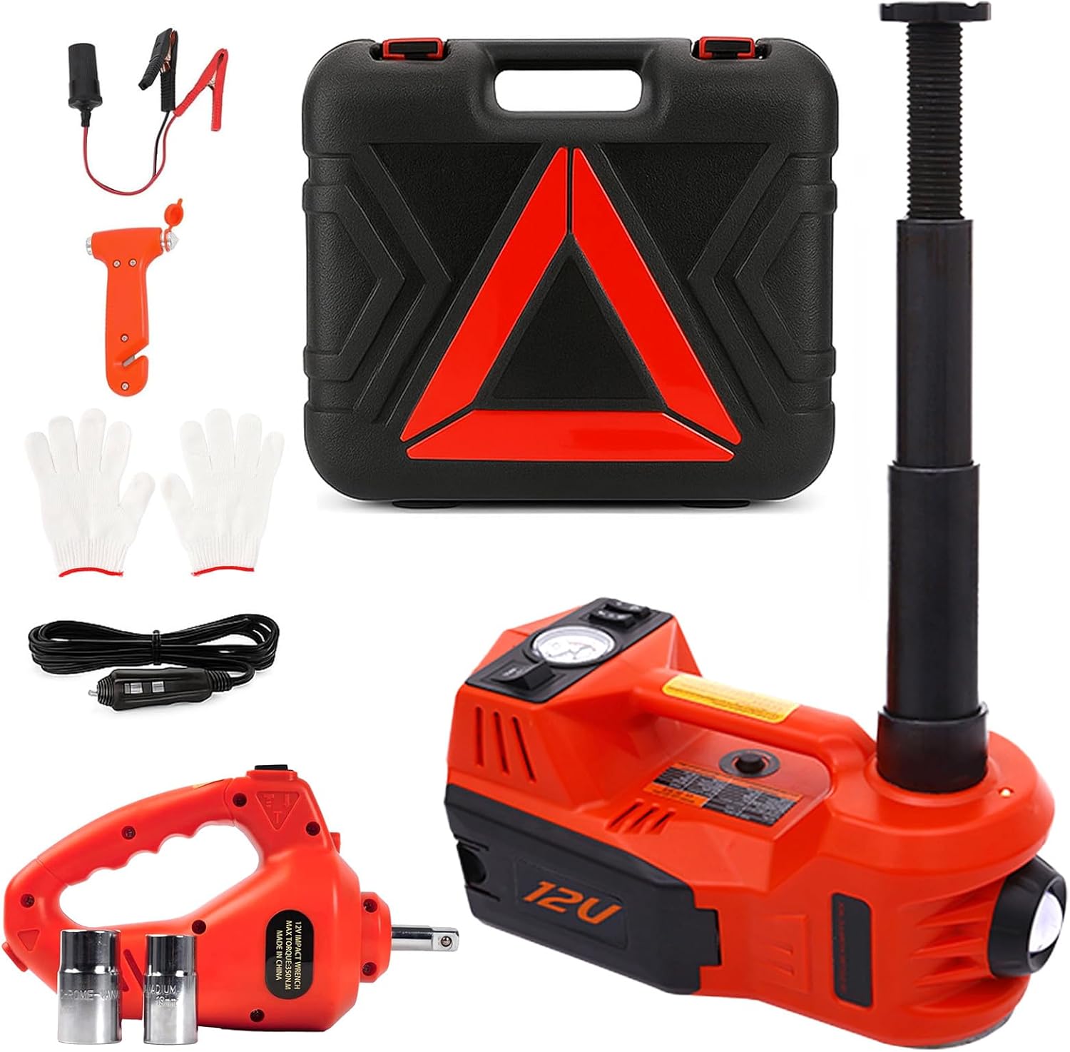 STANDTALL Electric Car Jack Kit 5 Ton 12V Hydraulic Jack Floor Jack with Impact Wrench and Tire Inflator Pump Lift with LED Light for SUV Sedan Truck Road Emergency Tire Change