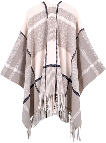 Sisifa Damen Poncho Cape - Boho Strickware Mit Vintage Print Für Winter