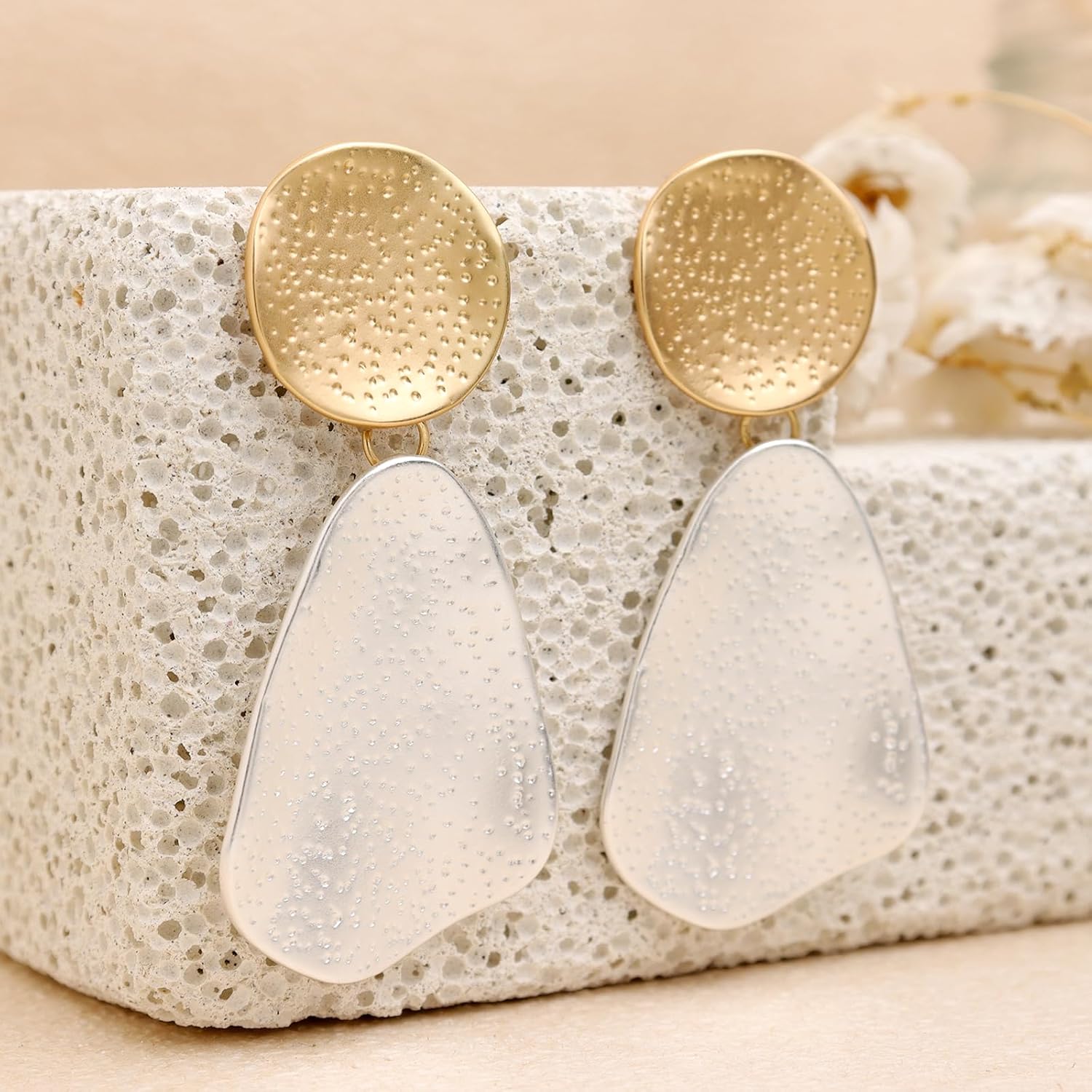 Jean Beau Gold Silver Chunky Dangle Earrings for Women, Trendy Geometric Hammered Statement Drop Earring Jewelry Gift - Image 4