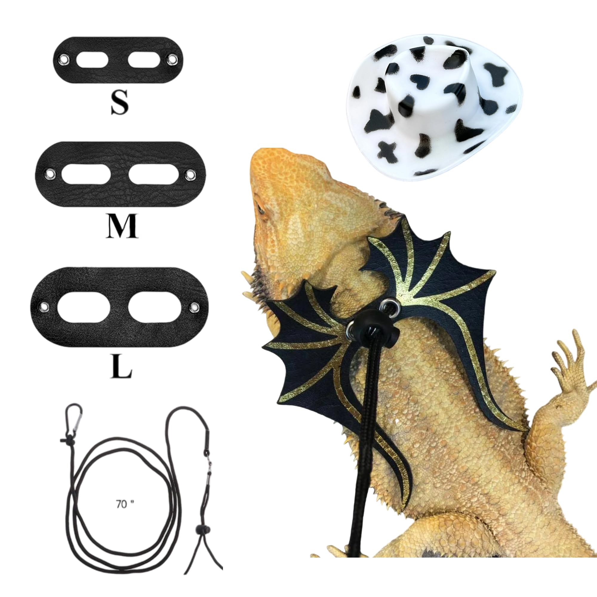 Bearded Dragon Leash Harness Set with Wings and a Hat, Reptile Leash Collar for Lizard, and Other Small Animal Pets, Outdoor Play