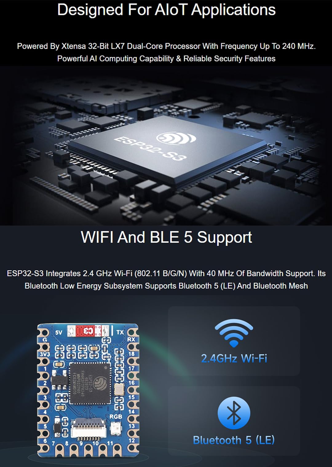 NGEN ESP32-S3 Mini Ontwikkelboard – Dual-core 240 MHz, Wi-Fi/BLE 5.0, USB-C, 34 GPIO's, Ideaal Voor AIoT
