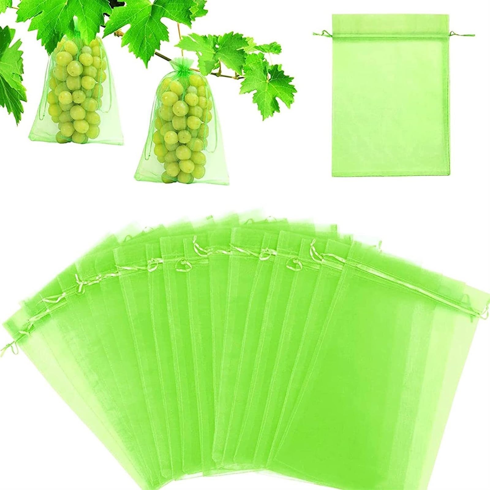 Torby z zamknięciem strunowym, Worki ochronne na owoce, siatka ściągana sznurkiem, opakowanie 100 sztuk, wielokolorowe, różne rozmiary(Green,20x30cm (300Pcs))