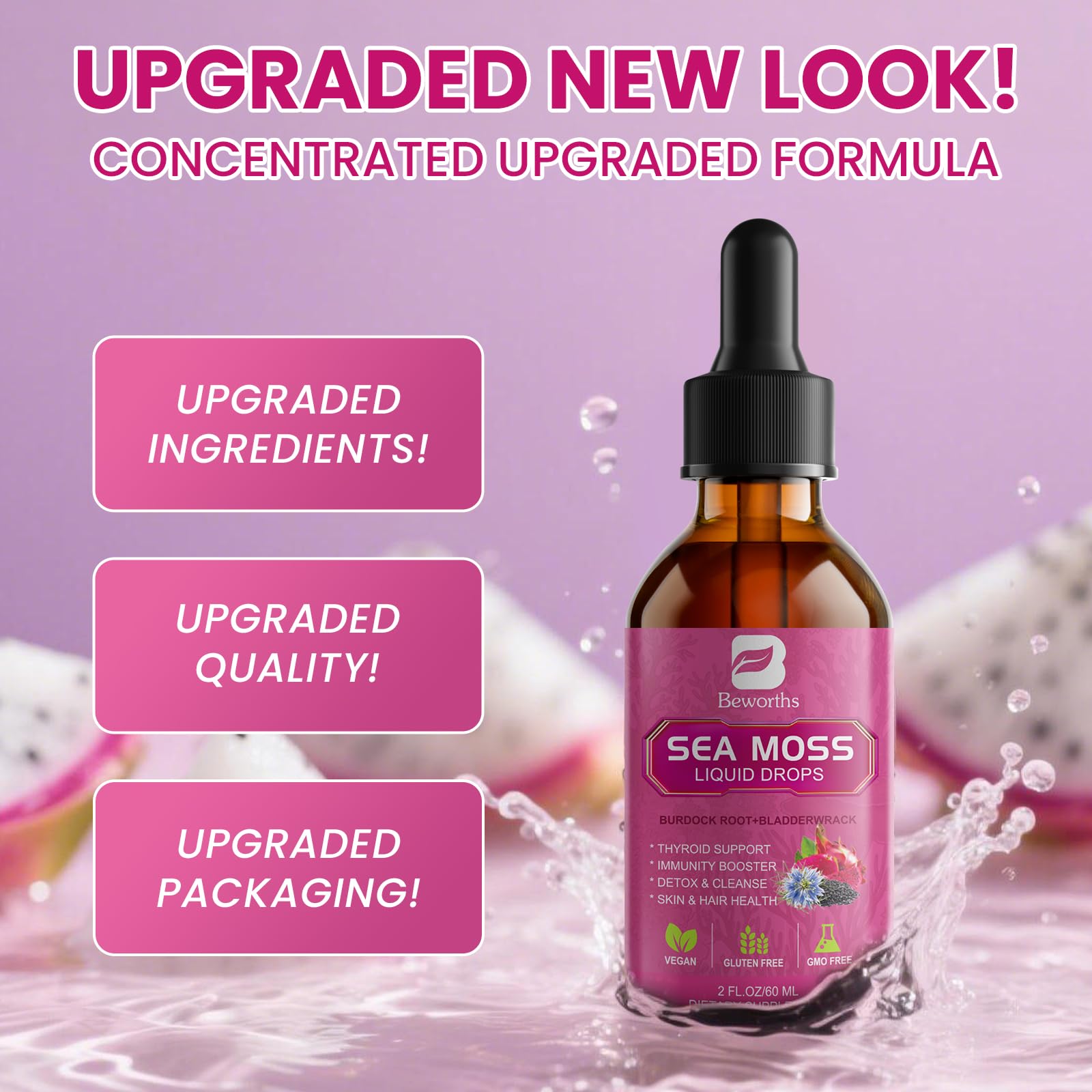 Sea Moss Liquid Drops - Organic Irish Sea Moss with Black Seed Oil, Burdock Root, Bladderwrack, Elderberry, Vitamin C, D3 | 6X Stronger Seamoss Support Immune, Energy, Digestive, Hair Health - Vegan